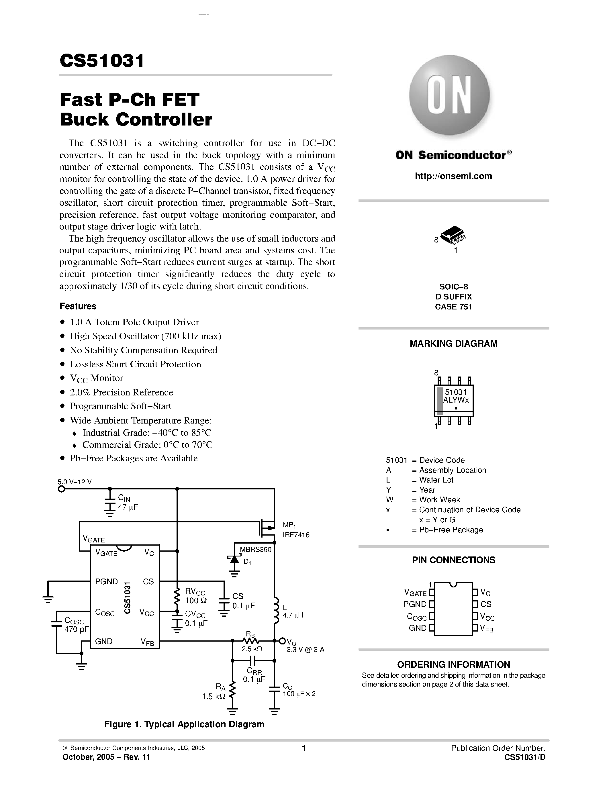 Datasheet CS51031 - Fast P-Ch FET Buck Controller page 1