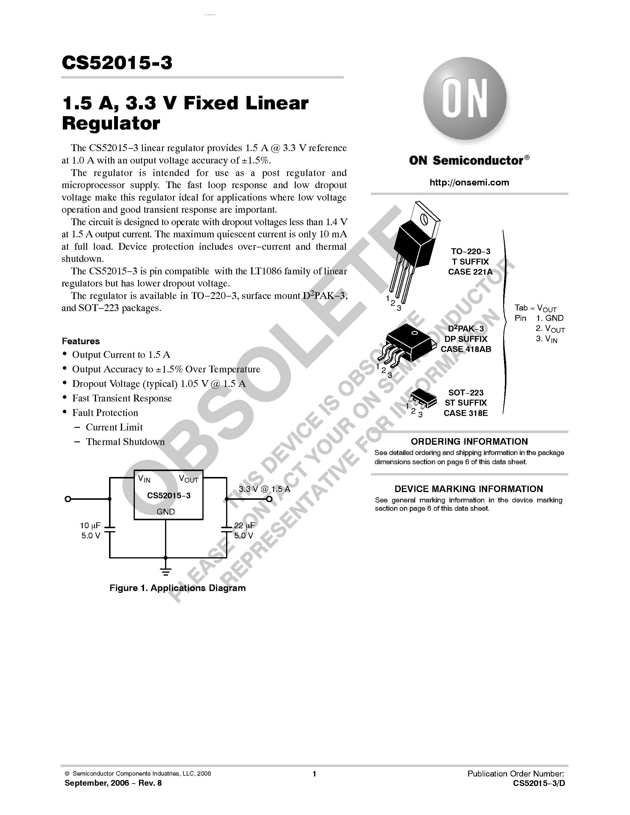 Datasheet CS52015-3 - Linear Regulator page 1