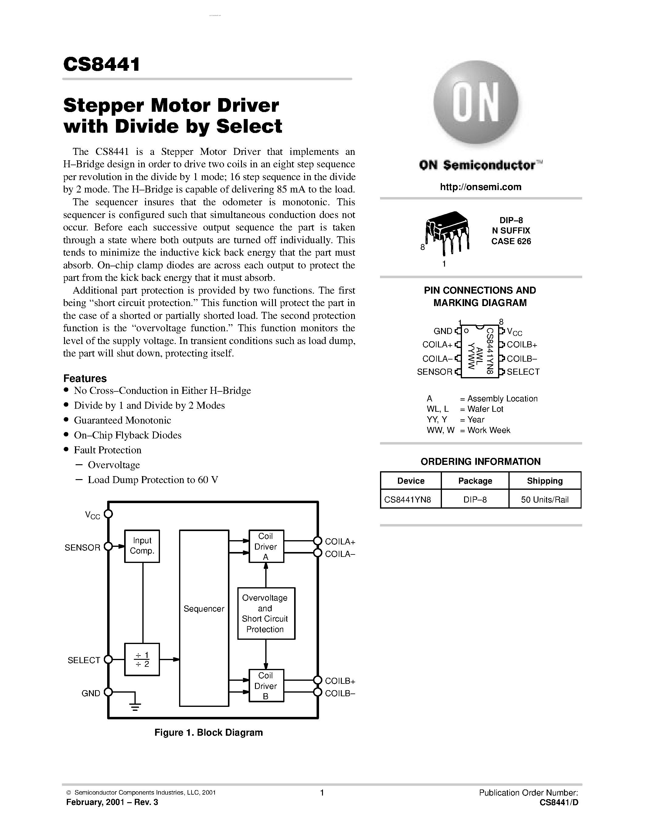 Даташит CS8441 - Stepper Motor Driver страница 1