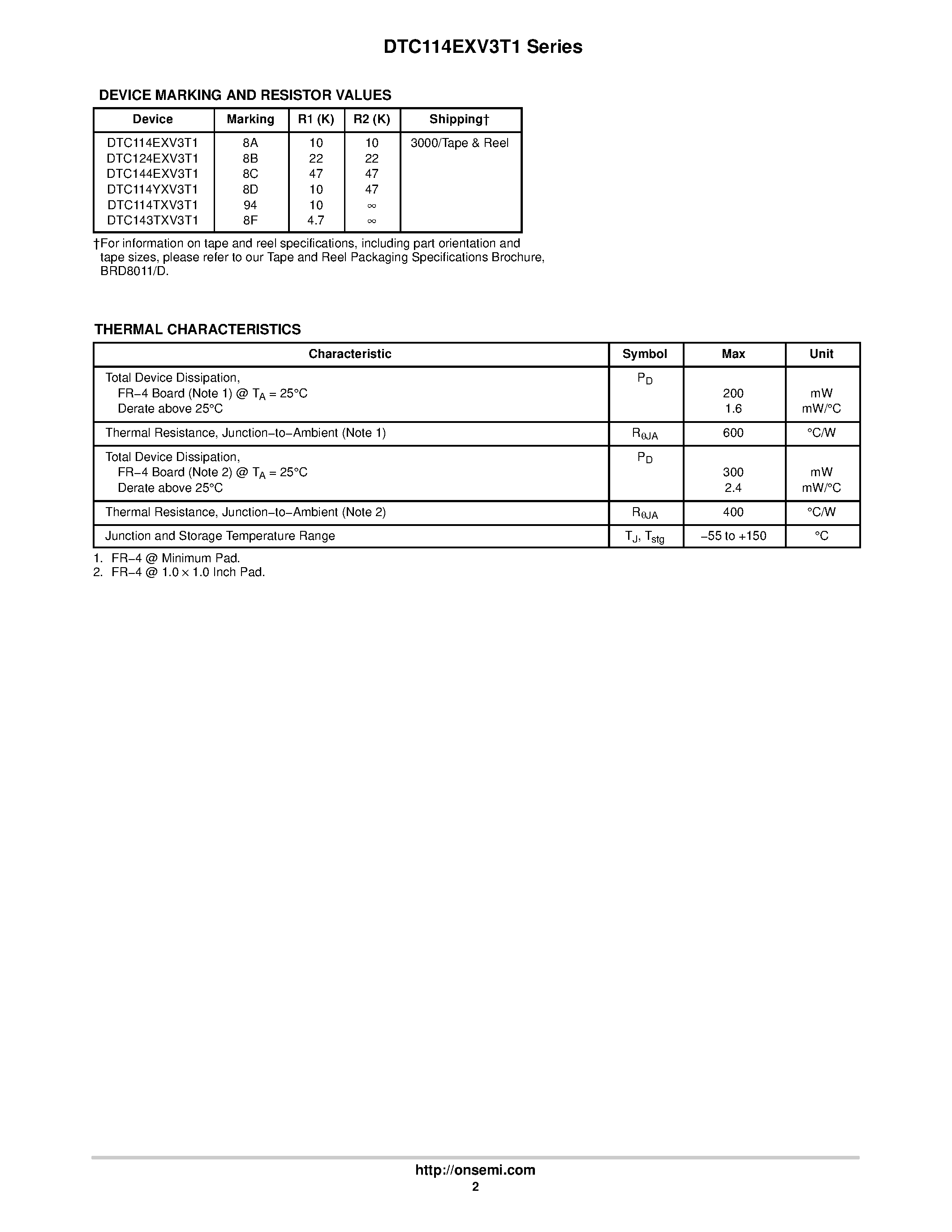 Datasheet DTC114EXV3T1 - Digital Transistors (BRT) NPN Silicon Surface Mount Transistors page 2