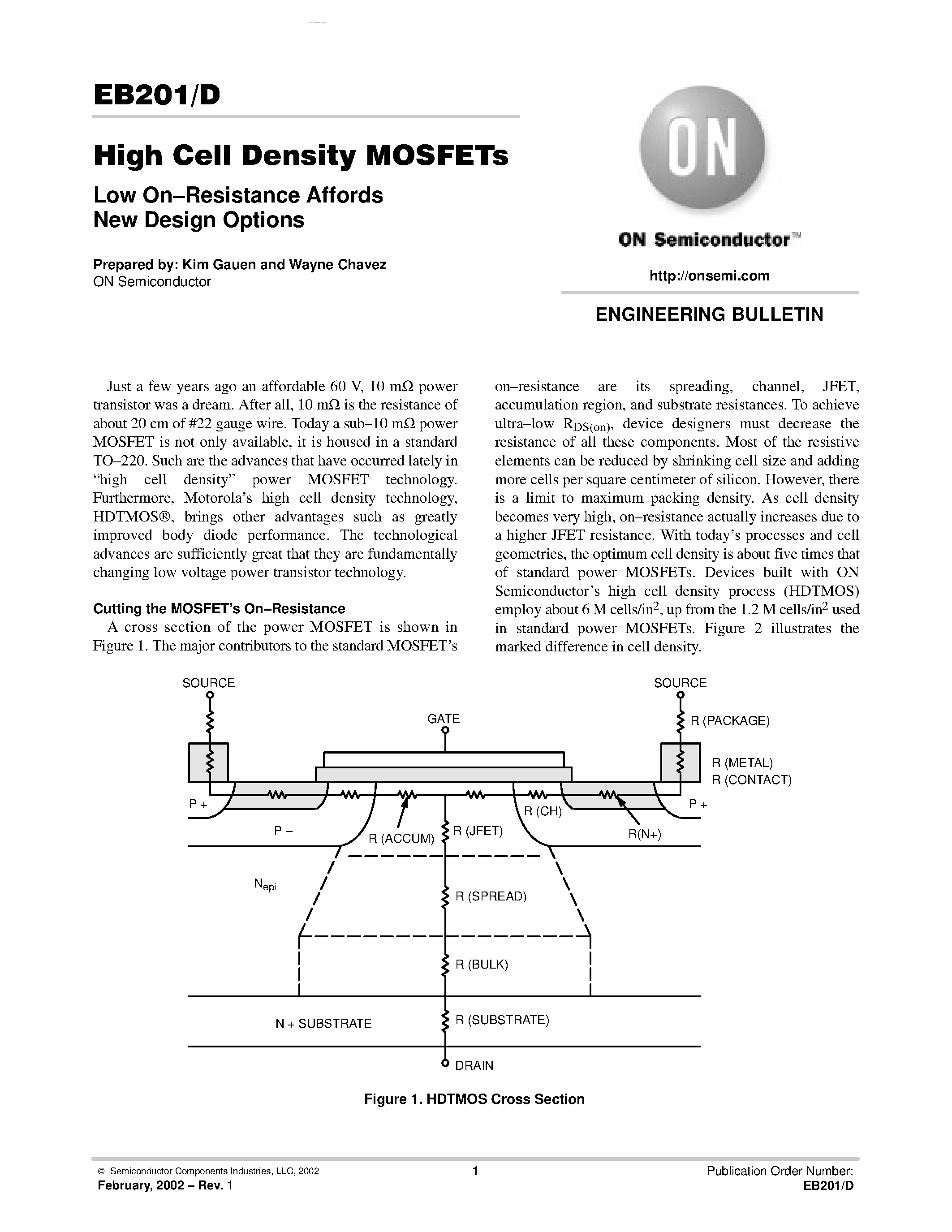Datasheet EB201 page 1 Datasheet EB201 - High Cell Density MOSFETs Low On-Resistance Affords New Design Options page 1