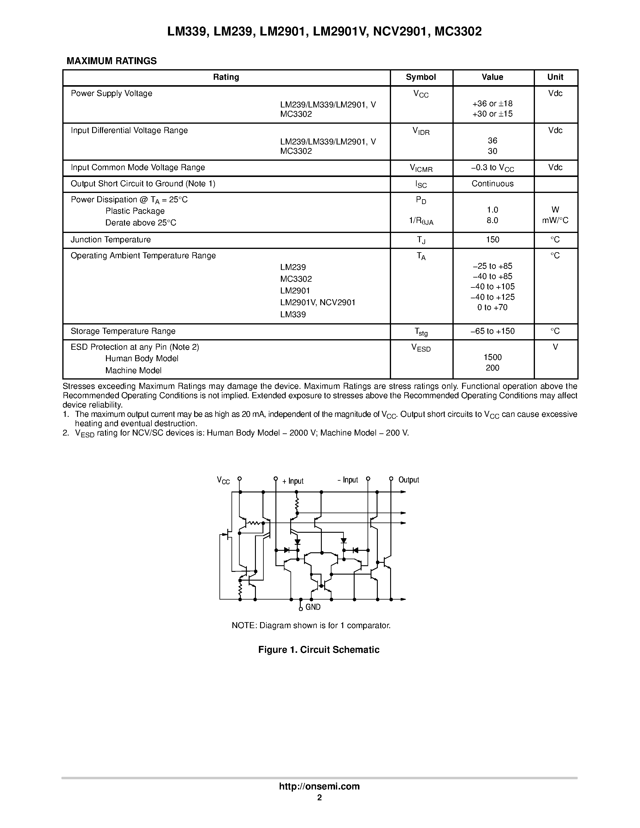 Даташит LM239 - Single Supply Quad Comparators страница 2