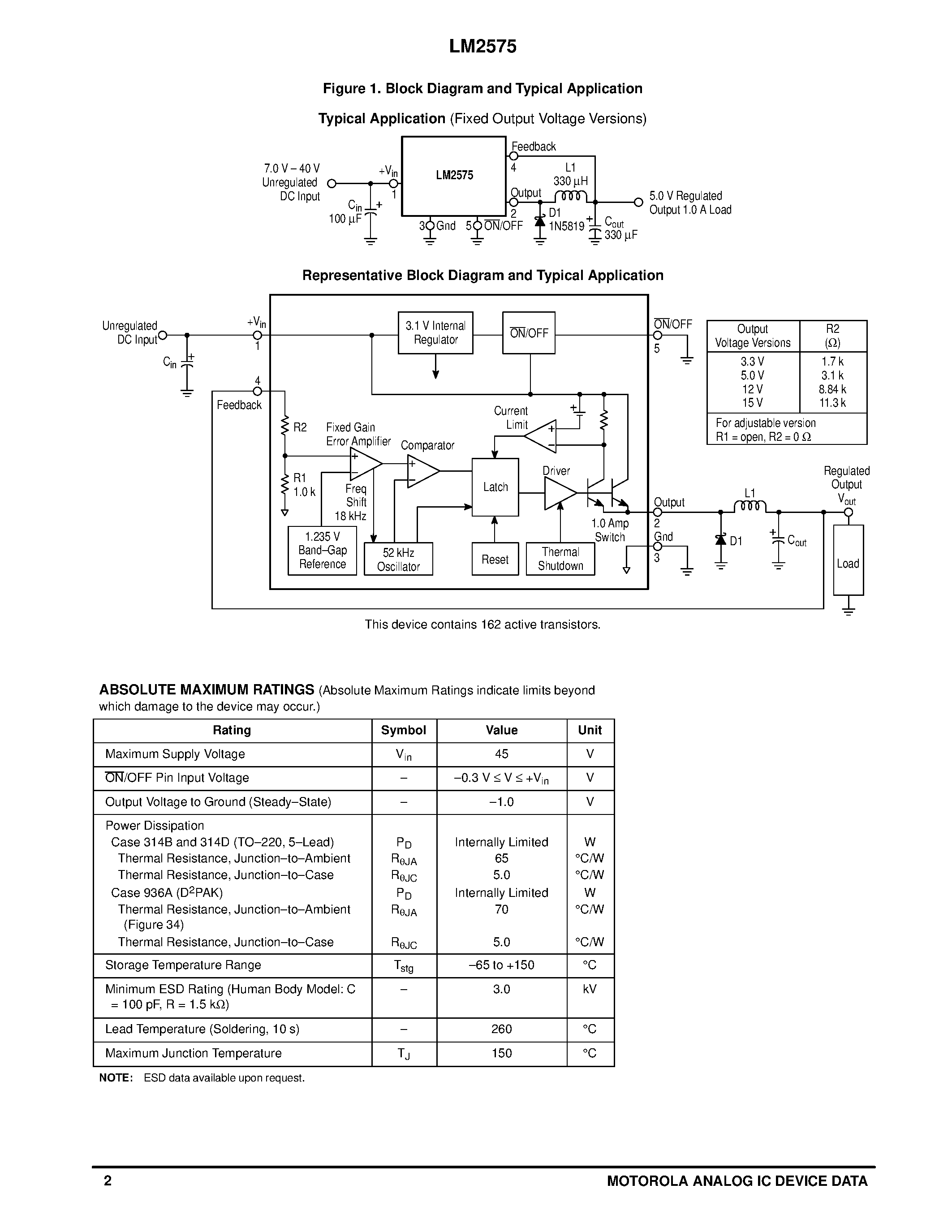 Datasheet LM2575 - EASY SWITCHERE 1.0 A STEP-DOWN VOLTAGE REGULATOR page 2