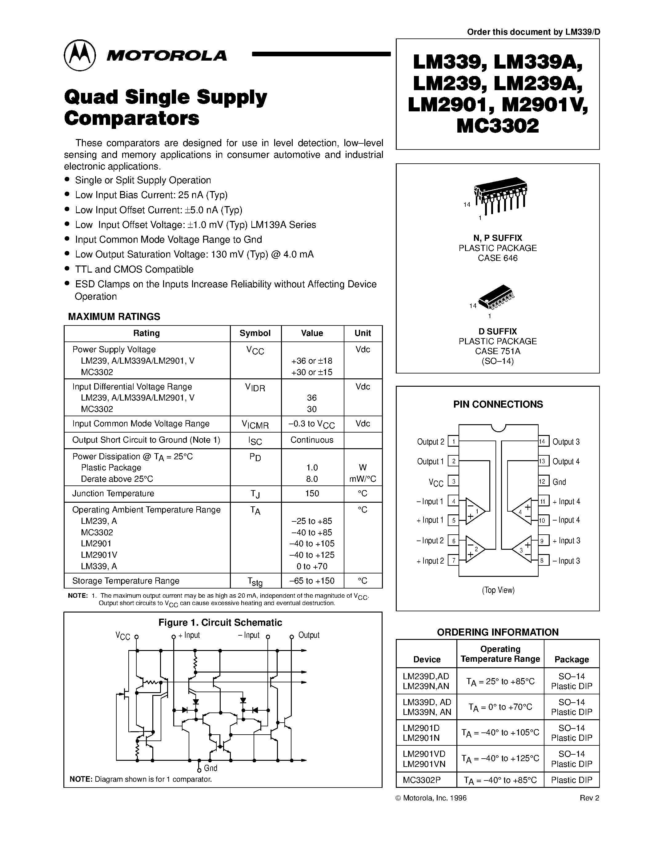 Datasheet LM2901 - Quad Single Supply Comparators page 1