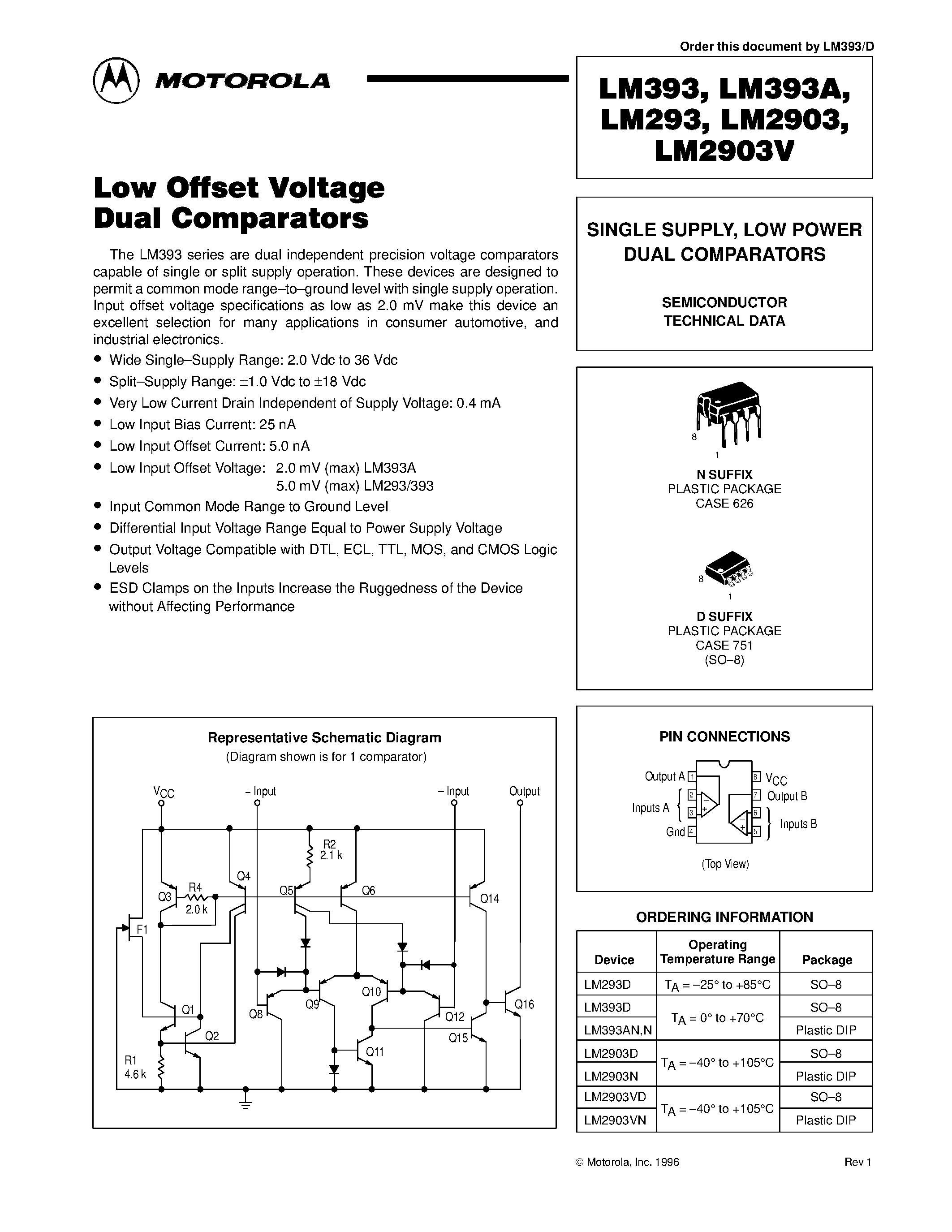 Даташит на микросхему LM2903 страница 1 Даташит LM2903 - SINGLE SUPPLY/ LOW POWER DUAL COMPARATORS страница 1