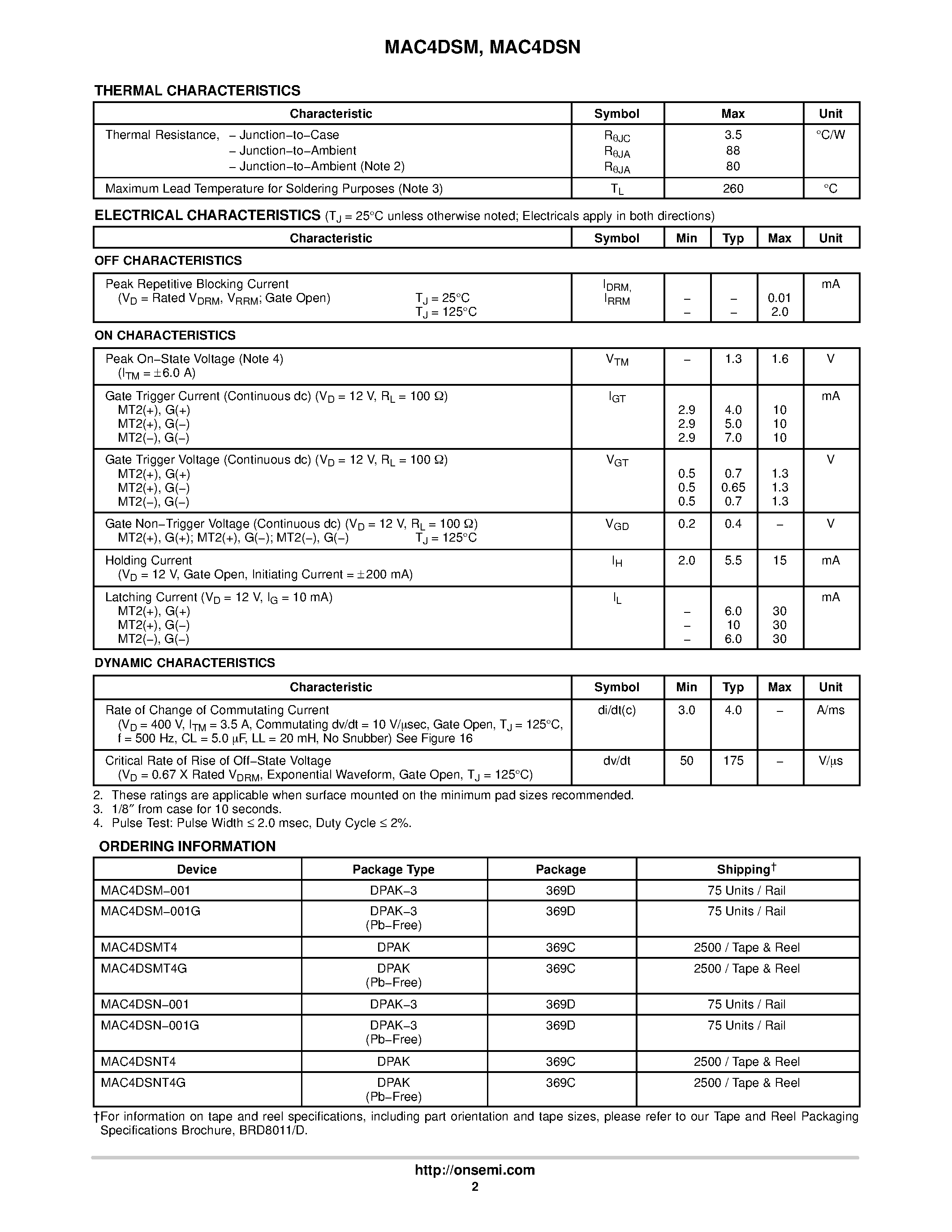 Datasheet MAC4DSM - Triacs Silicon Bidirectional Thyristors page 2