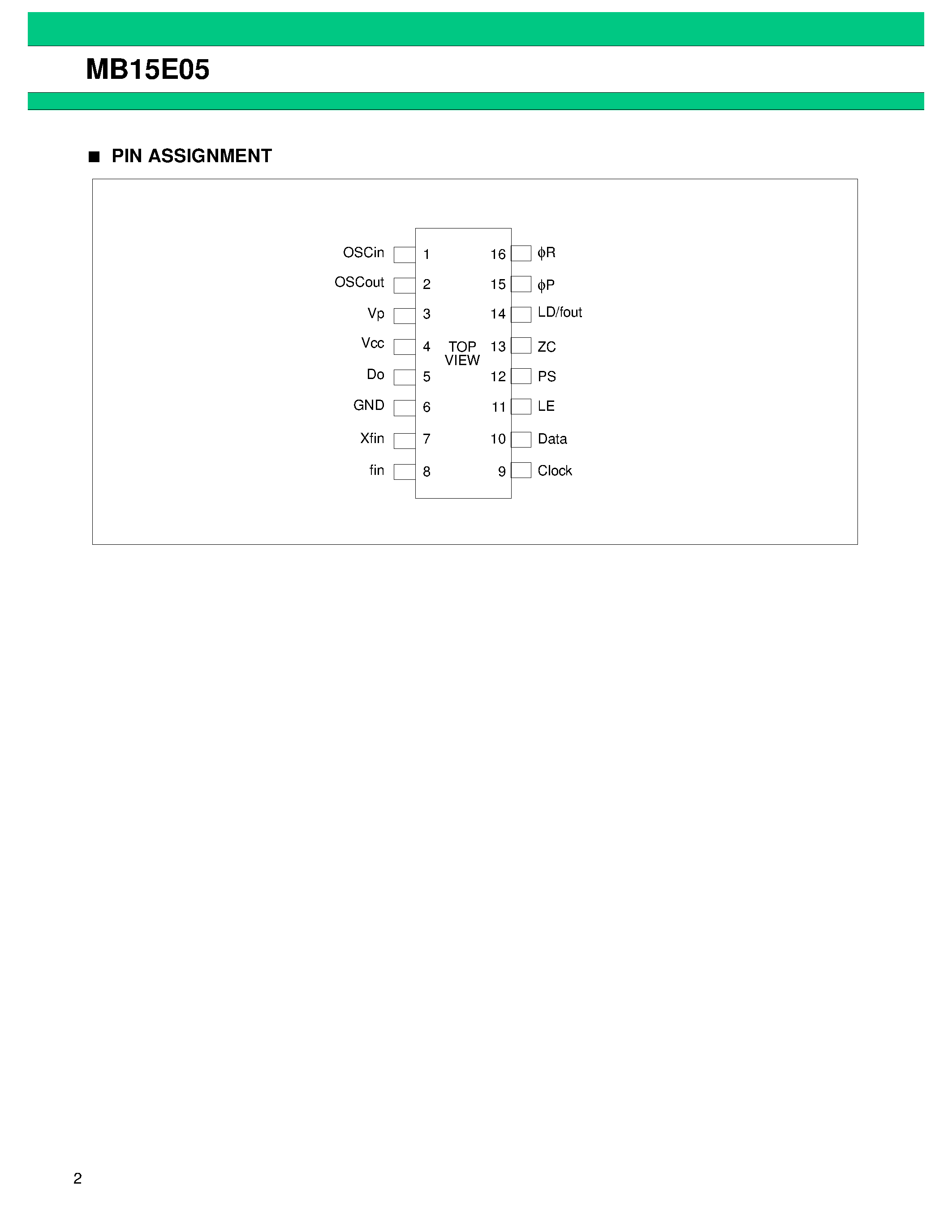Datasheet MB15E05 - ASSP Single Serial Input PLL Frequency Synthesizer On-Chip 2.0GHz Prescaler page 2