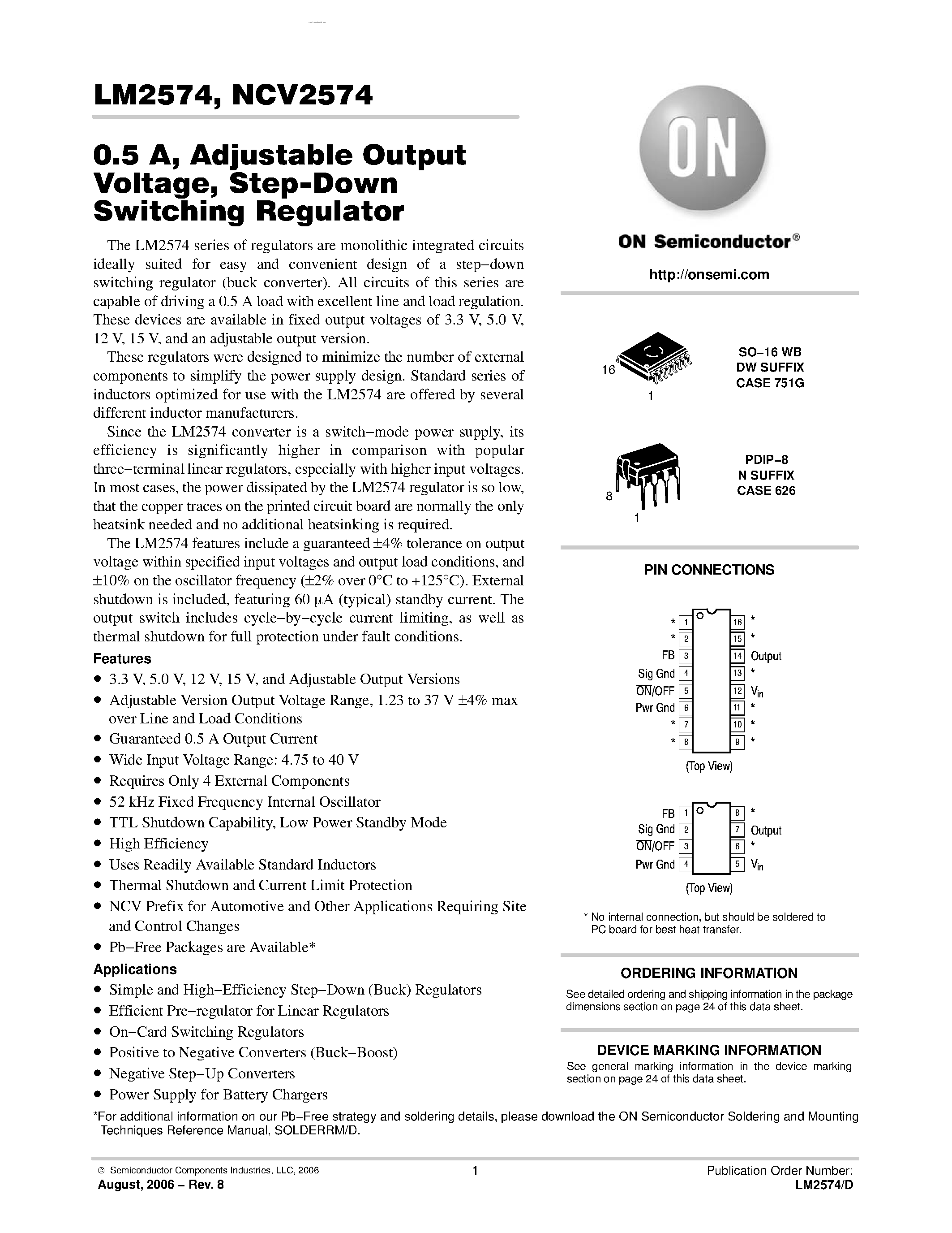 Datasheet NCV2574 - Step-Down Switching Regulator page 1