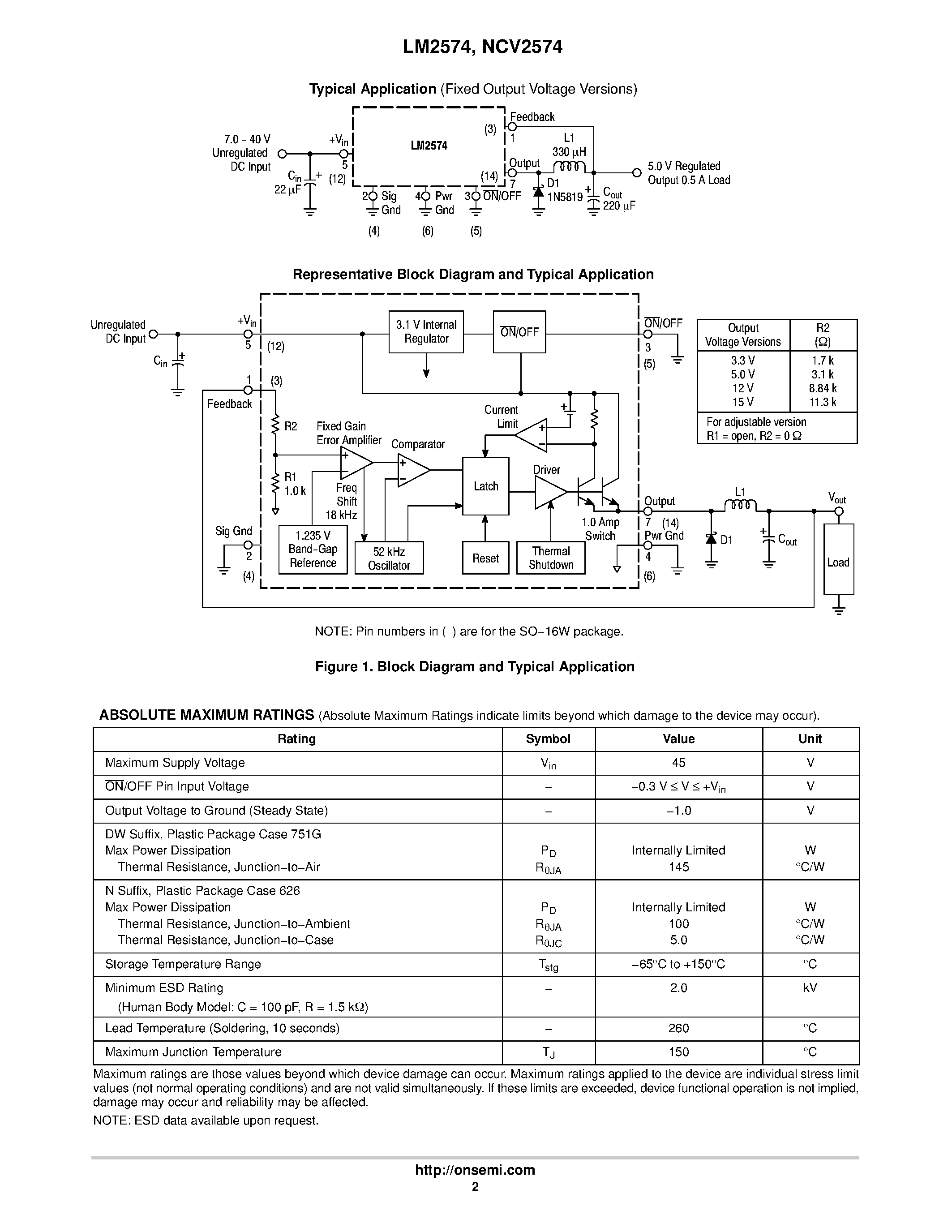 Datasheet NCV2574 - Step-Down Switching Regulator page 2