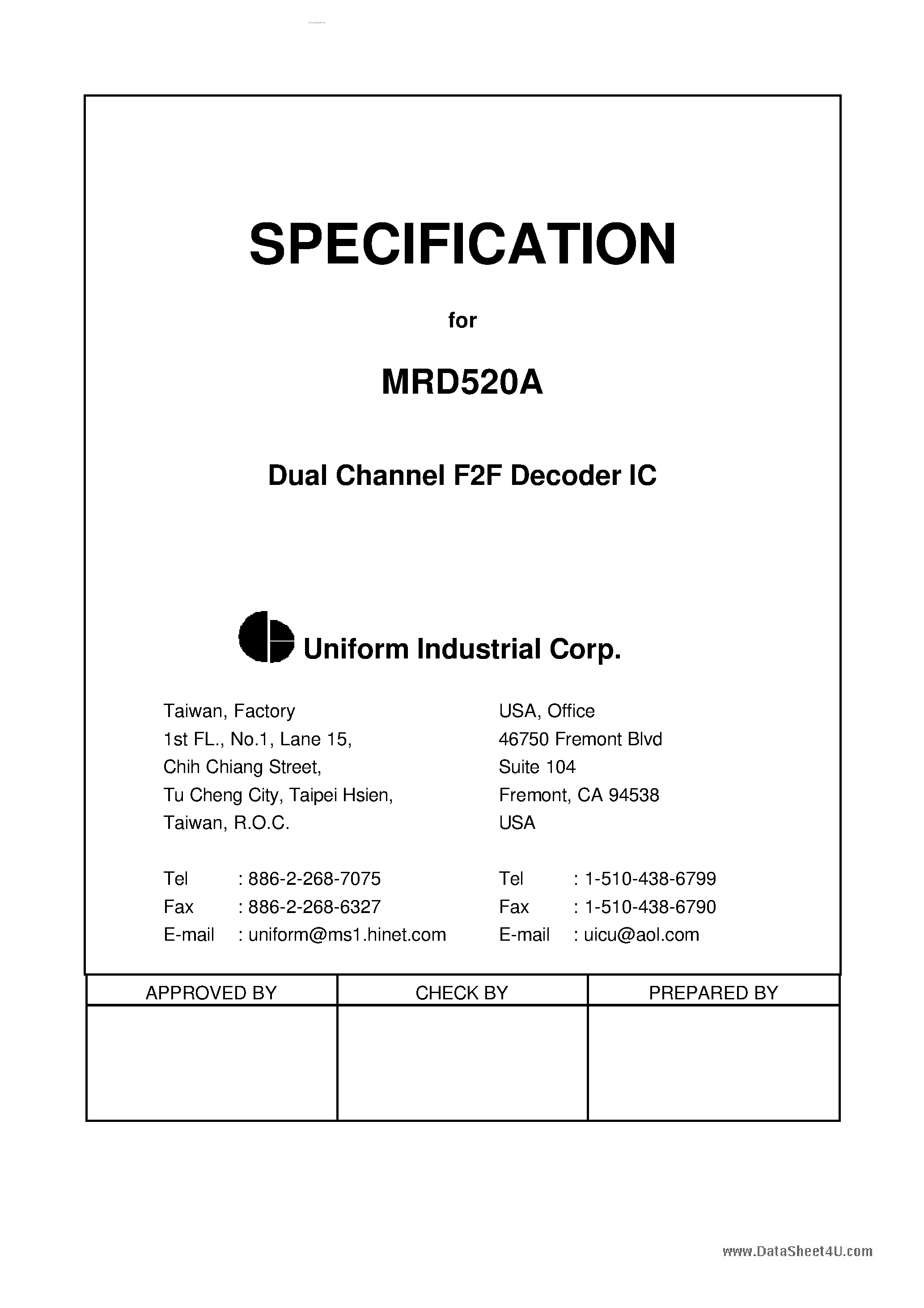 Datasheet MRD520A - 1.2um CMOS integrated circuit page 1