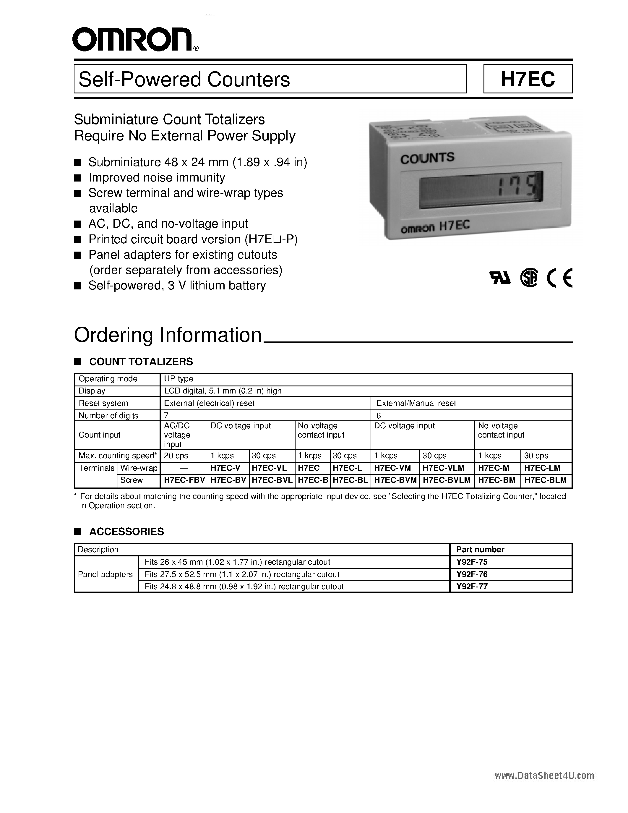 Datasheet H7EC page 1 Datasheet H7EC - Self Powered Counters page 1