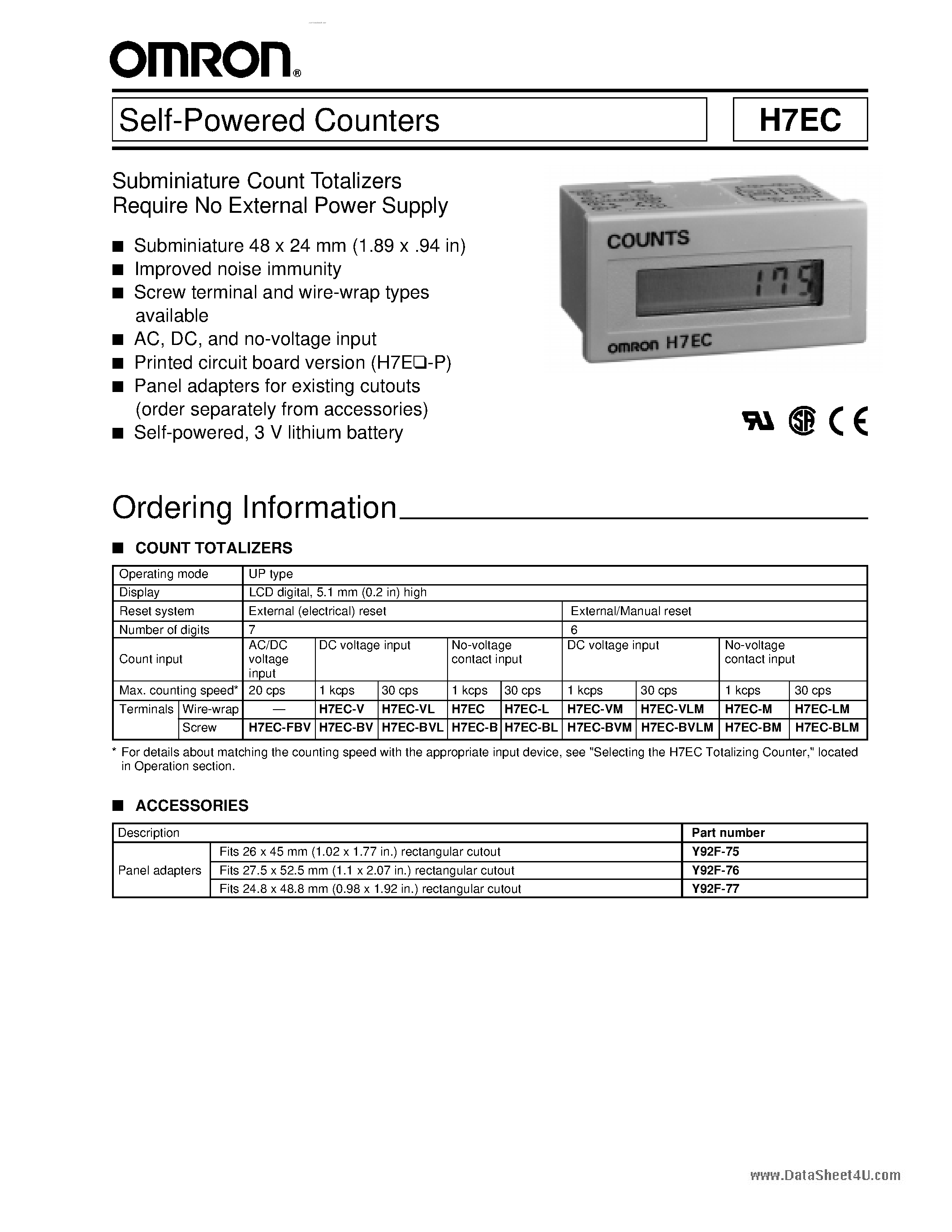 Datasheet H7EC - Self Powered Counters page 1