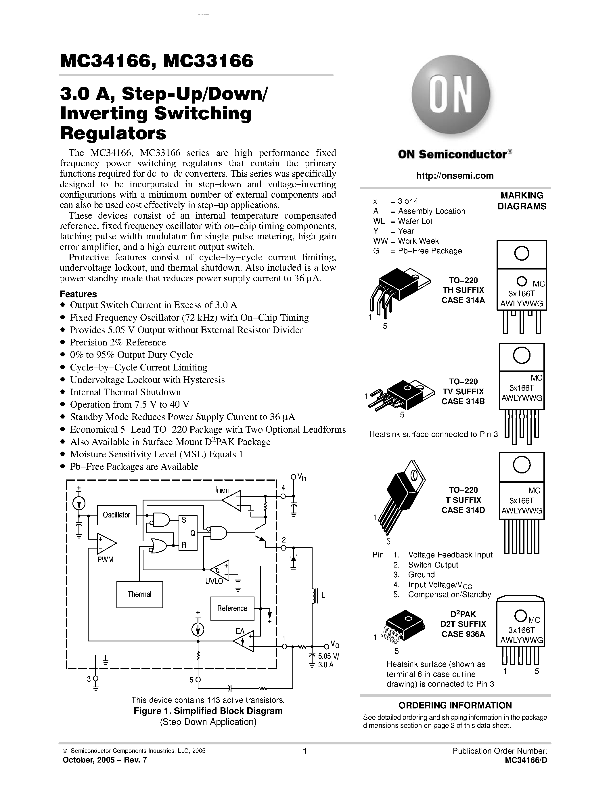 Datasheet MC33166 - (MC33166 / MC34166) Step-Up/Down/Inverting Switching Regulators page 1