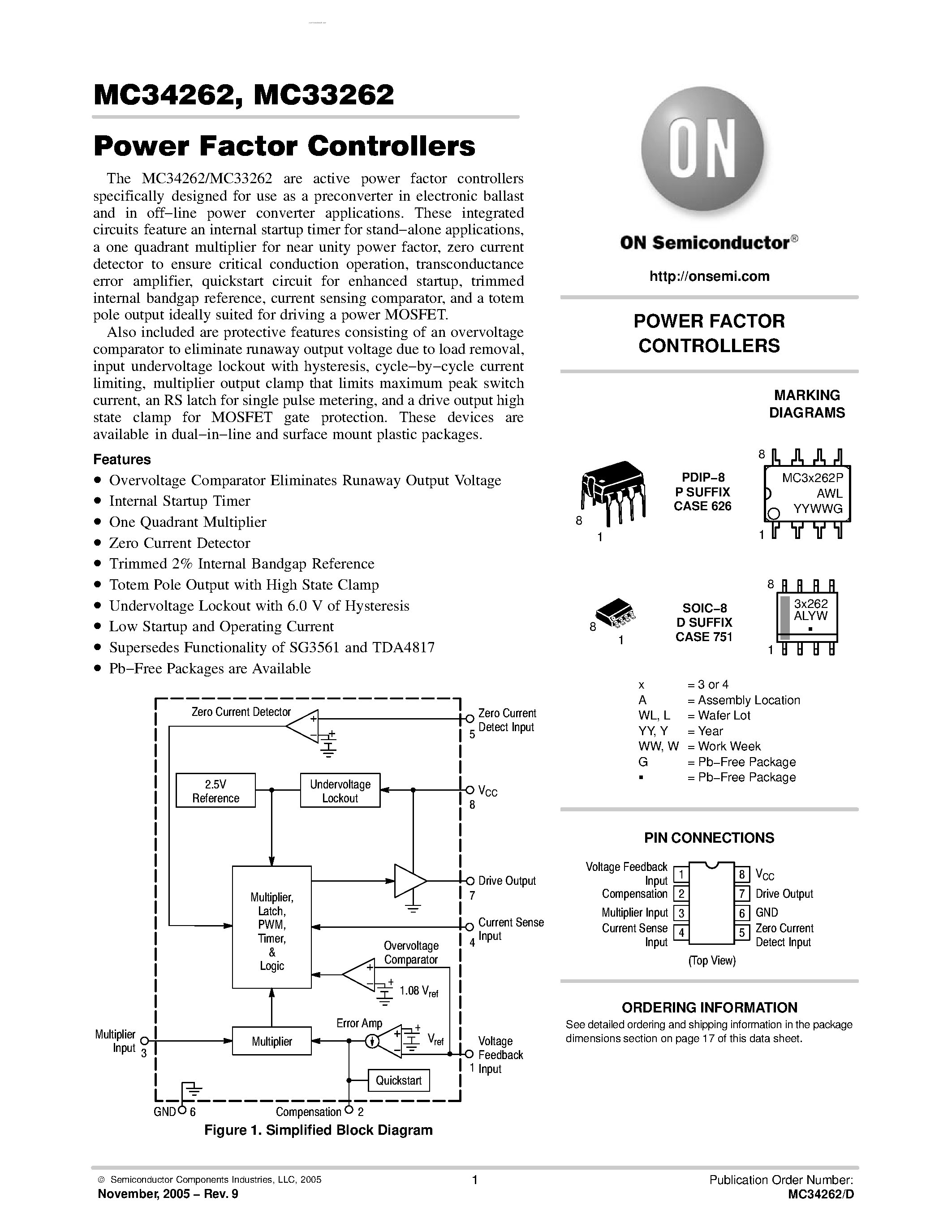 Даташит MC33262 - (MC33262 / MC34262) Power Factor Controllers страница 1