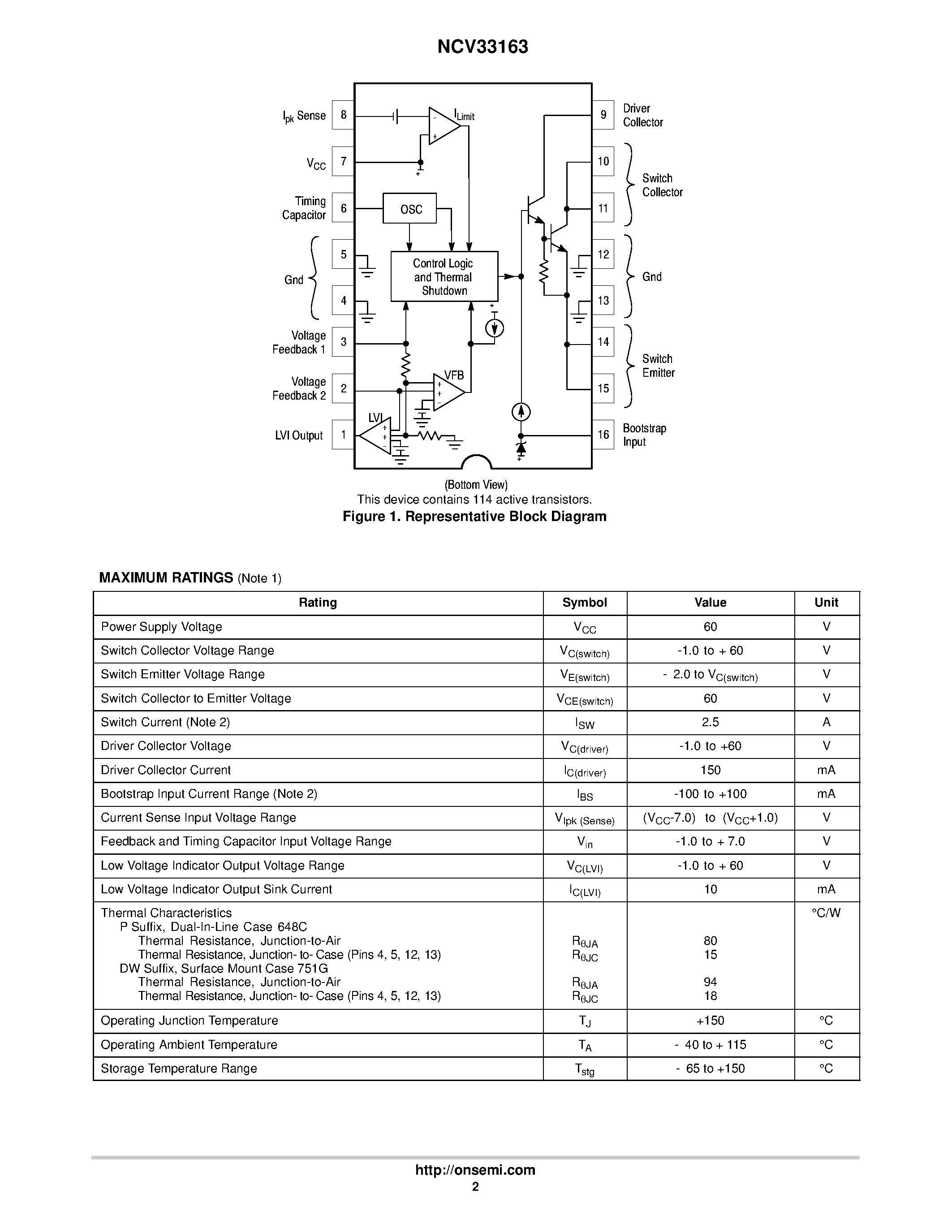 Datasheet NCV33163 page 2 Datasheet NCV33163 - Step-Up/Down/ Inverting Switching Regulators page 2