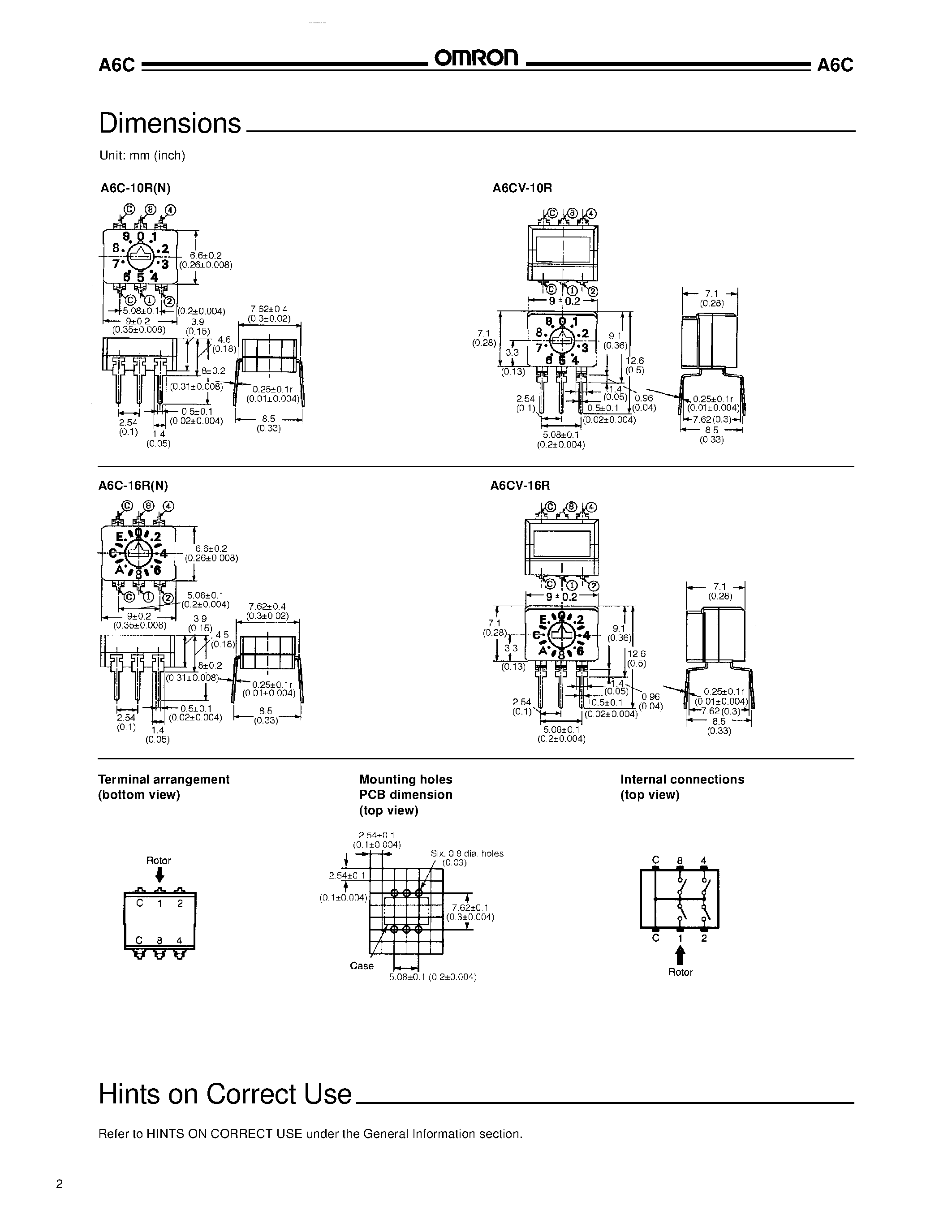 Даташит A6C-10N - (A6C Series) Dip Switch страница 2