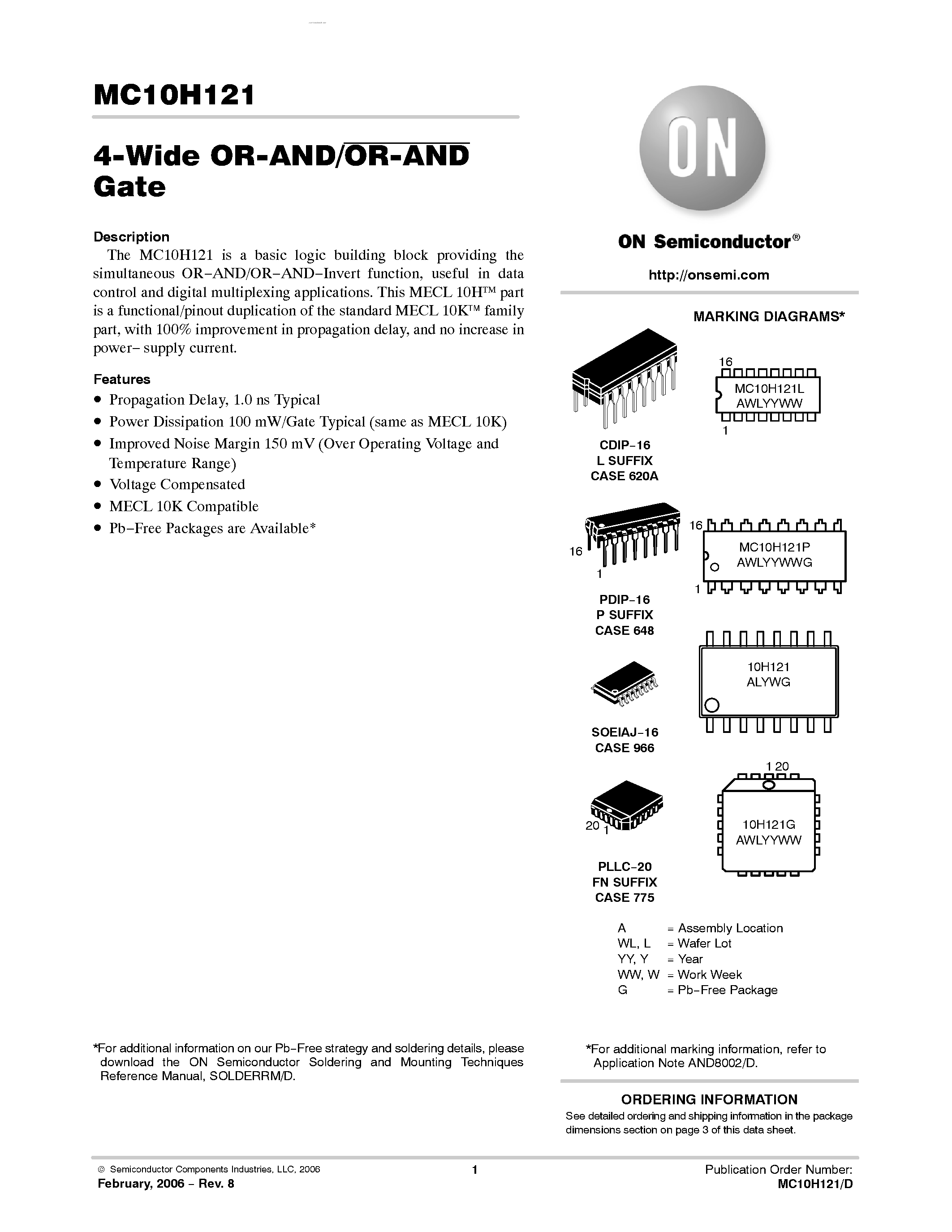 Datasheet MC10H121 - 4-Wide OR-AND/OR-AND Gate page 1
