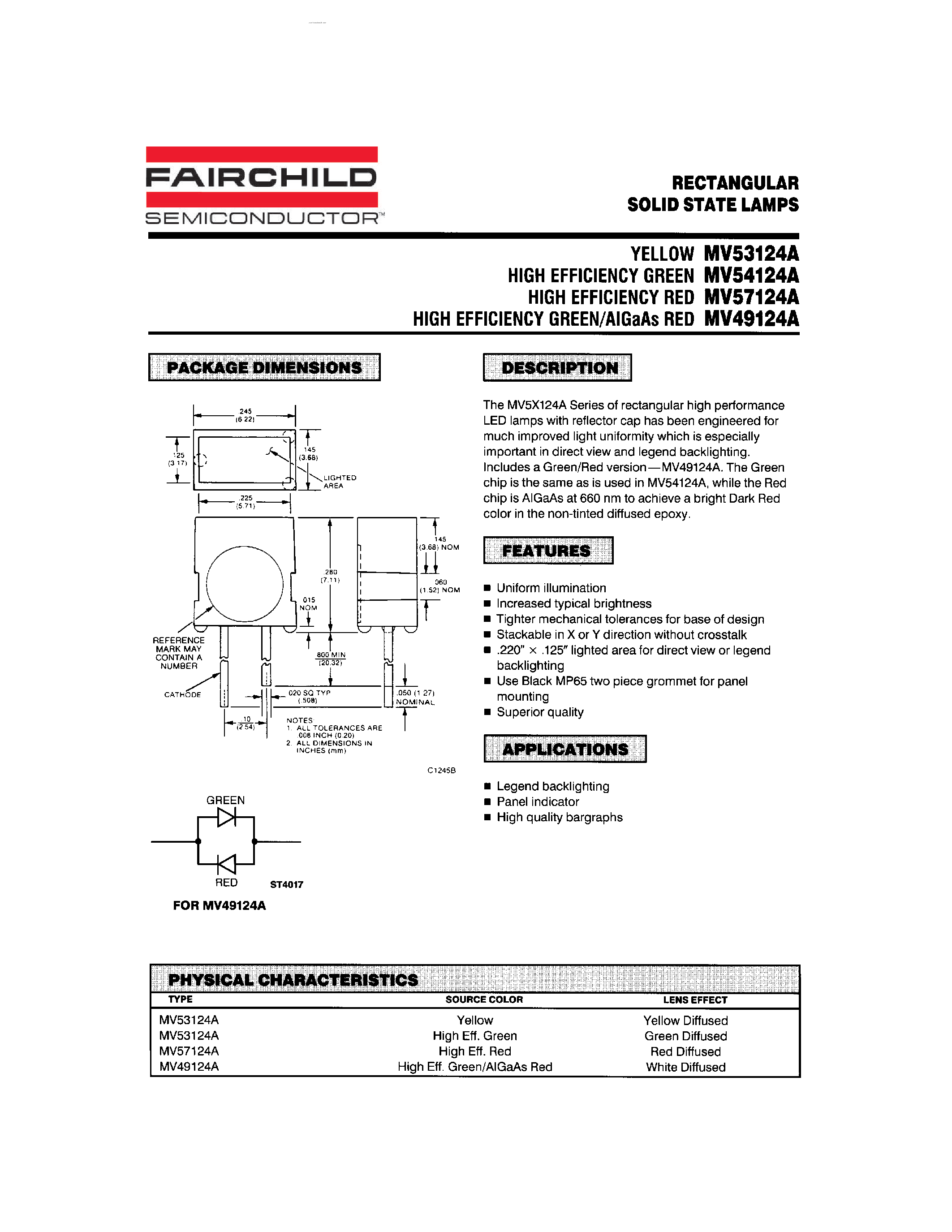 Datasheet MV49124A - RECTANGULAR SOLID STATE LAMPS page 1