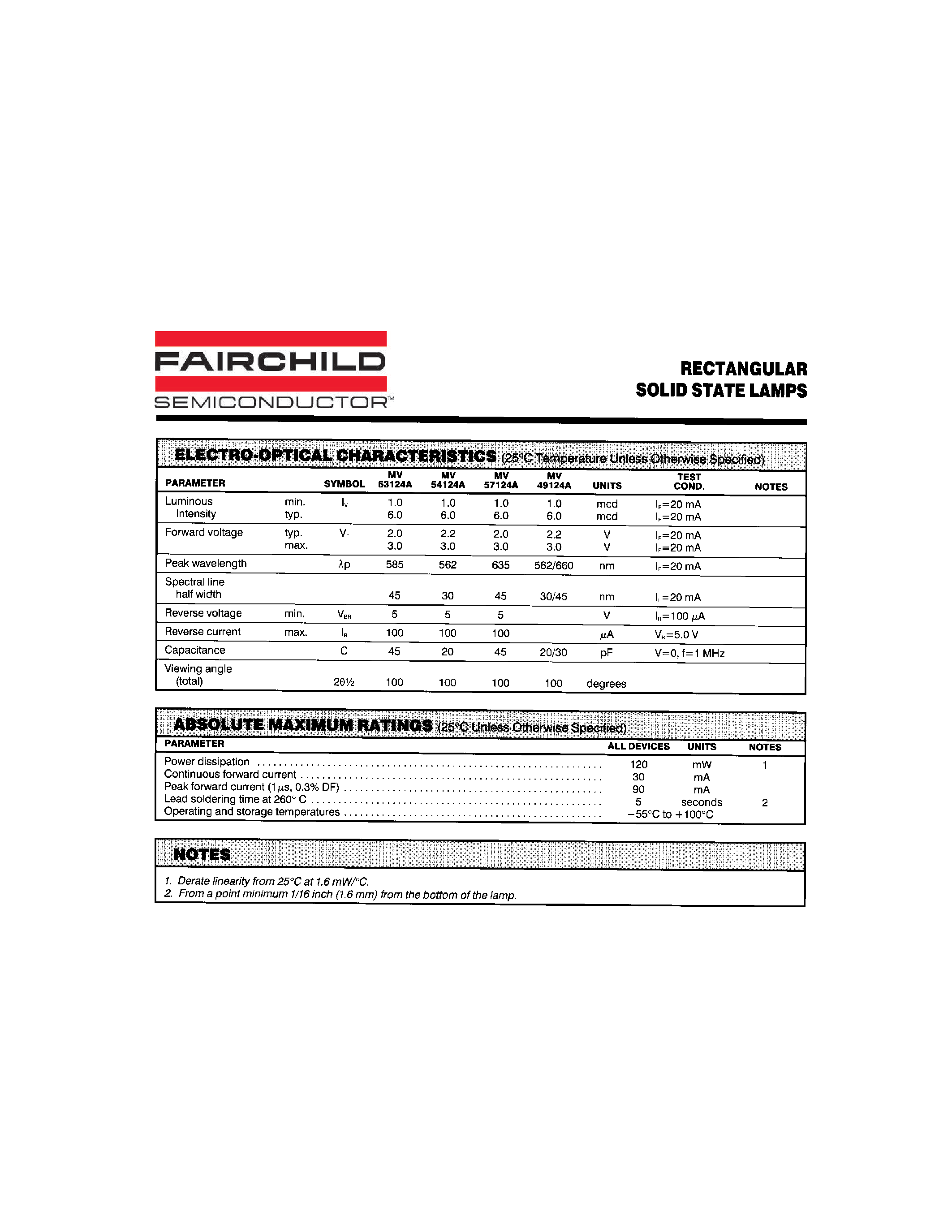 Datasheet MV49124A - RECTANGULAR SOLID STATE LAMPS page 2