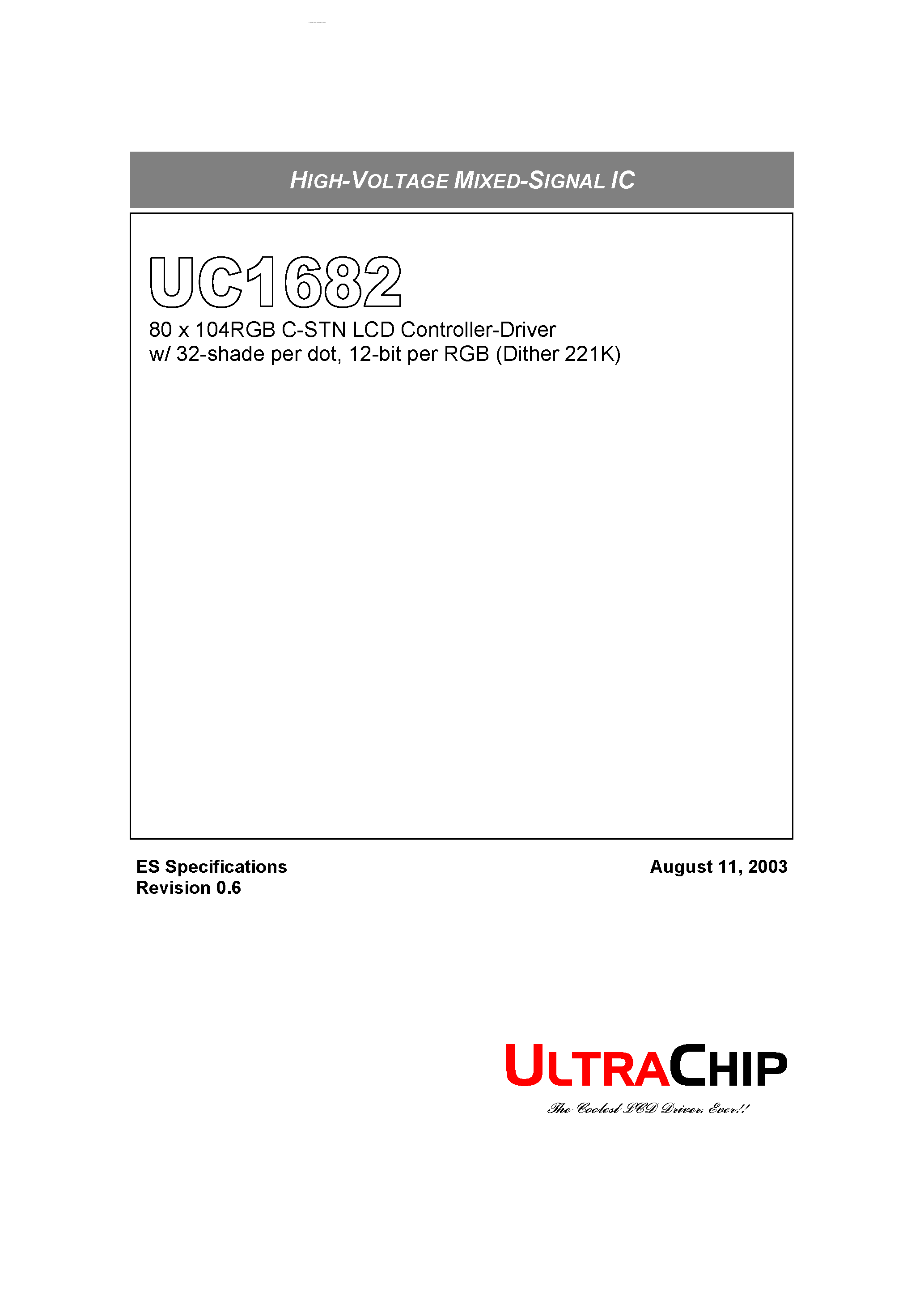 Даташит на микросхему UC1682 страница 1 Даташит UC1682 - HIGH-VOLTAGE MIXED-SIGNAL IC страница 1