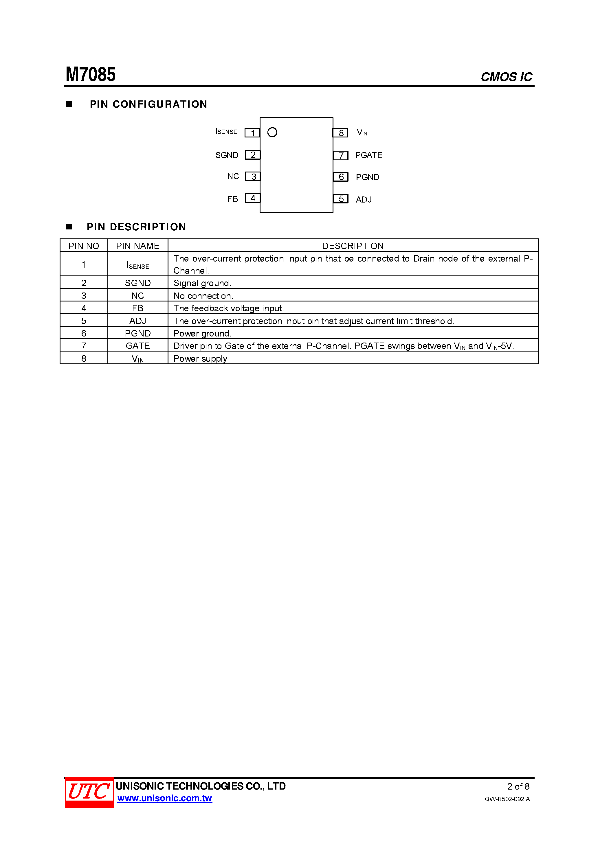 Datasheet M7085 - PFM STEP-DOWN DC-DC CONTROLLER page 2