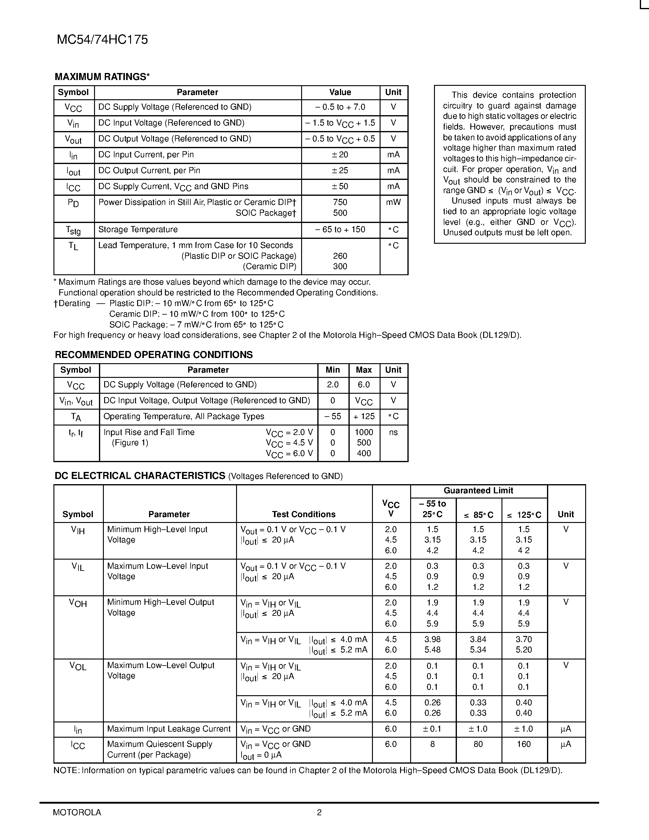Даташит MC74HC175 - Quad D Flip-Flop страница 2