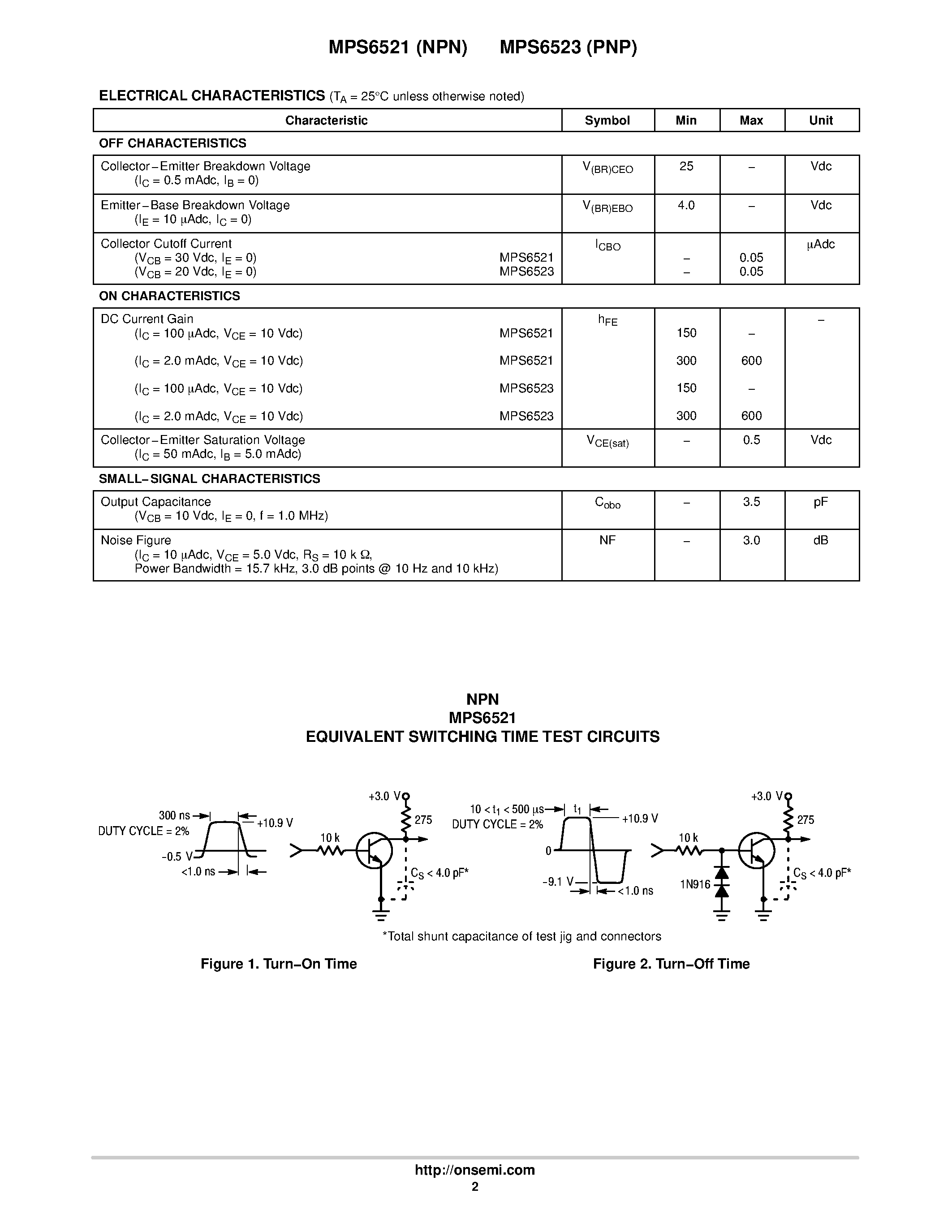 Datasheet MPS6521 page 2 Datasheet MPS6521 - (MPS6521 / MPS6523) Amplifier Transistors page 2