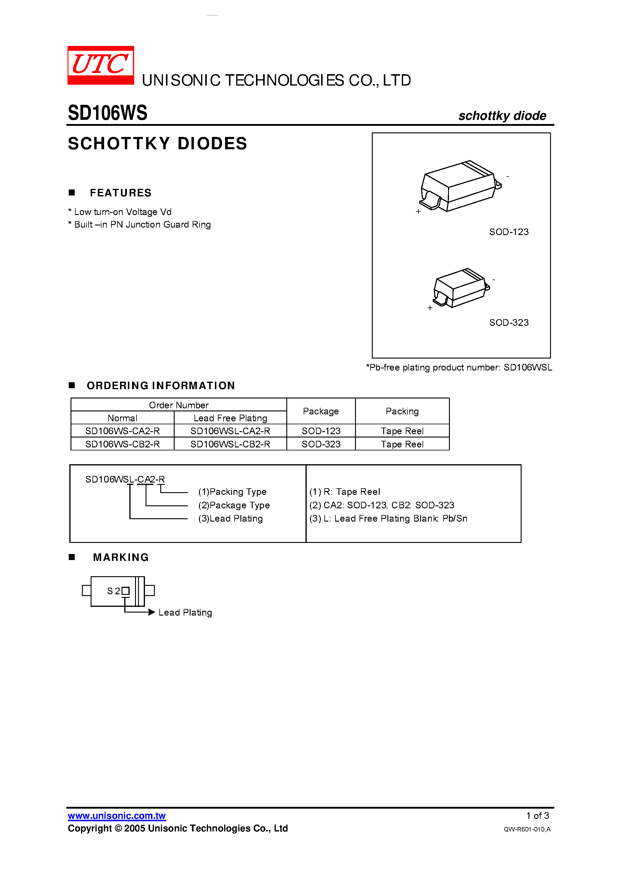Datasheet SD106WS page 1 Datasheet SD106WS - SCHOTTKY DIODES page 1