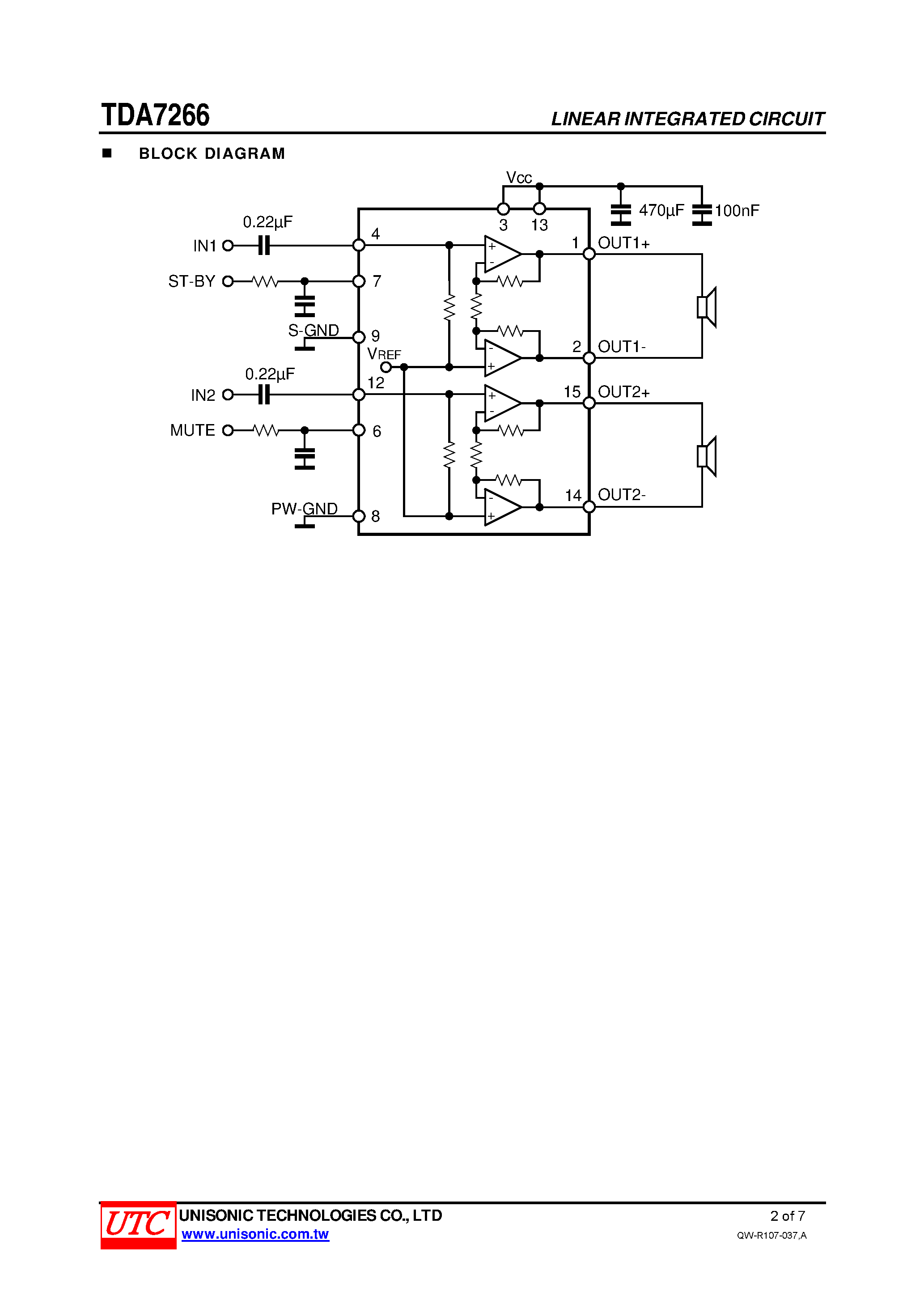 Даташит на микросхему TDA7266 страница 2 Даташит TDA7266 - 7+7W DUAL BRIDGE AMPLIFIER страница 2