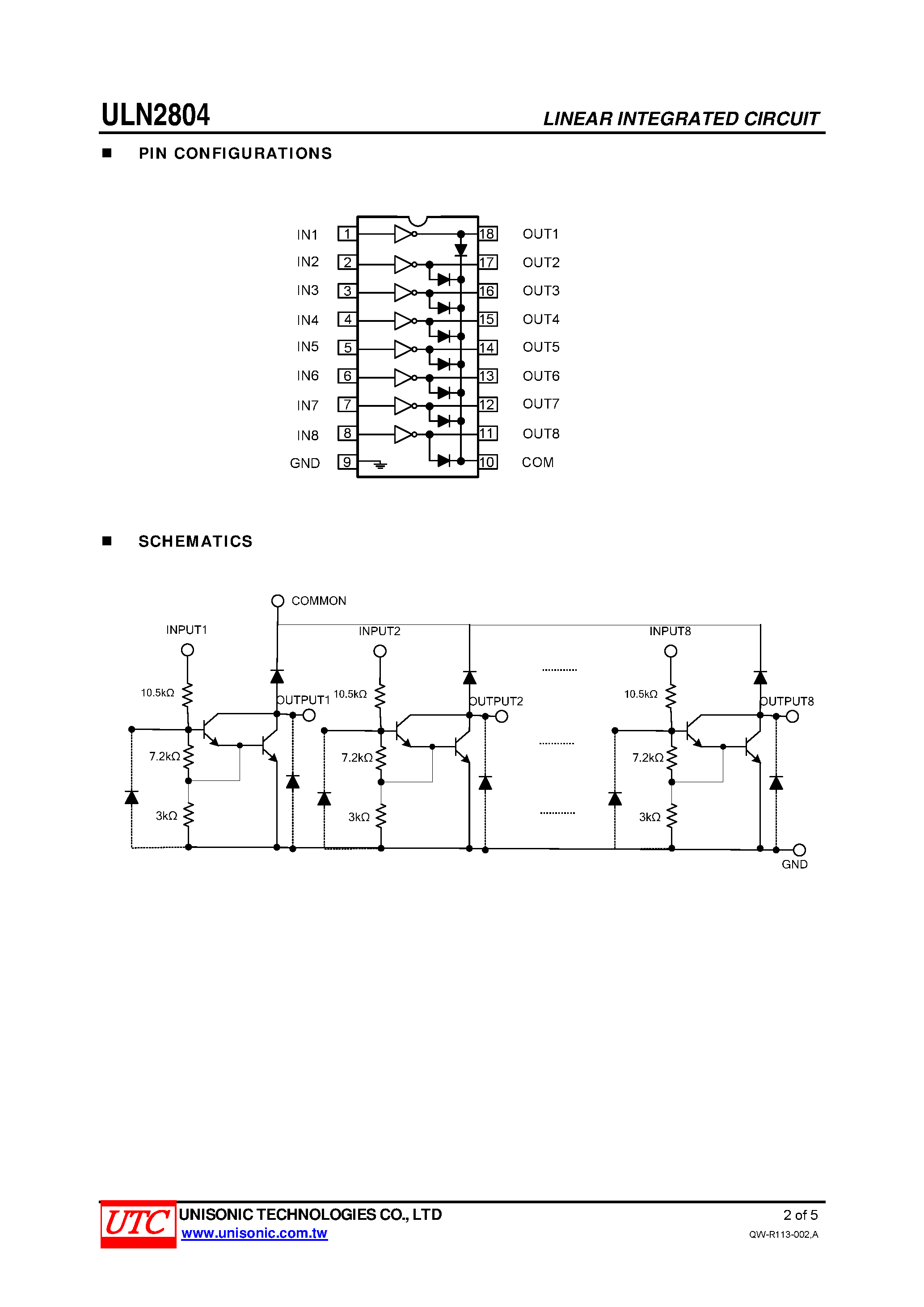 Datasheet ULN2804 page 2 Datasheet ULN2804 - Eight High Voltage High Current Darlington Arrays page 2