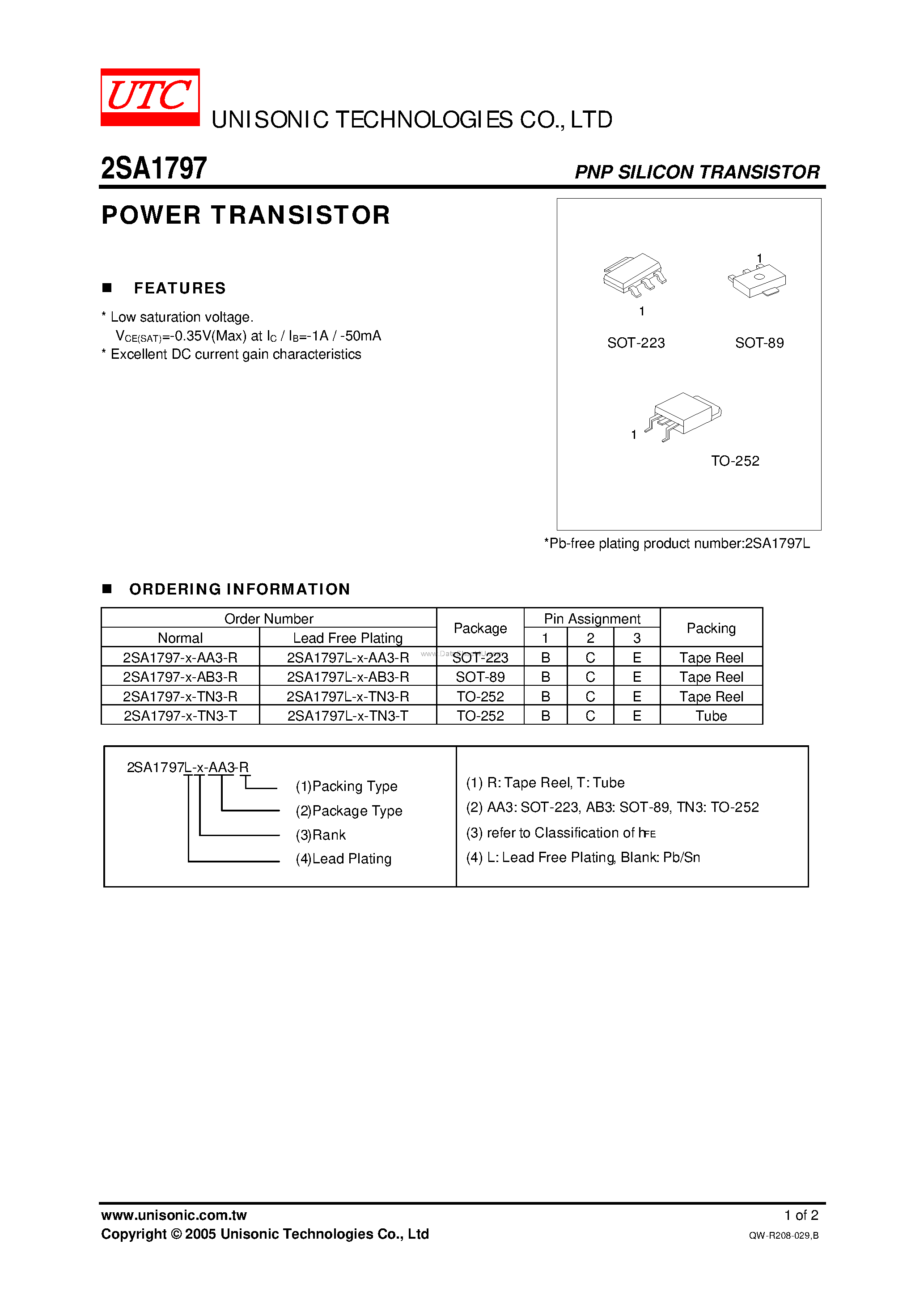Datasheet 2SA1797 - POWER TRANSISTOR page 1