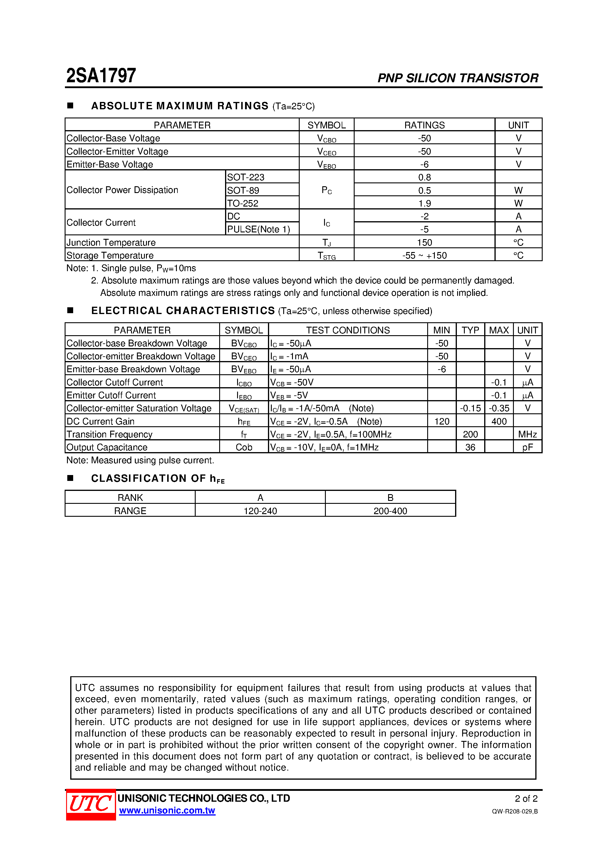 Datasheet 2SA1797 - POWER TRANSISTOR page 2
