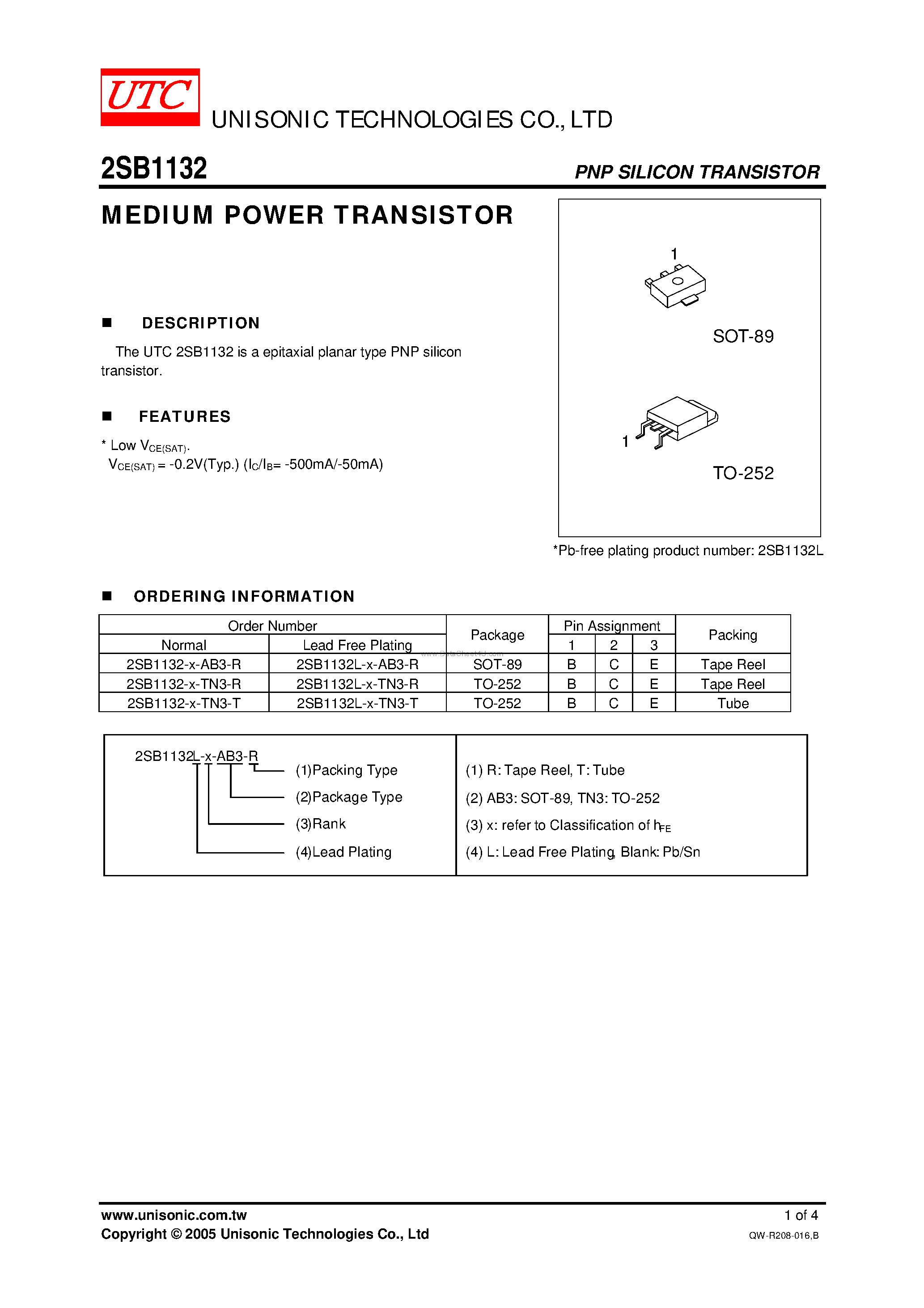 Datasheet 2SB1132 - MEDIUM POWER TRANSISTOR page 1