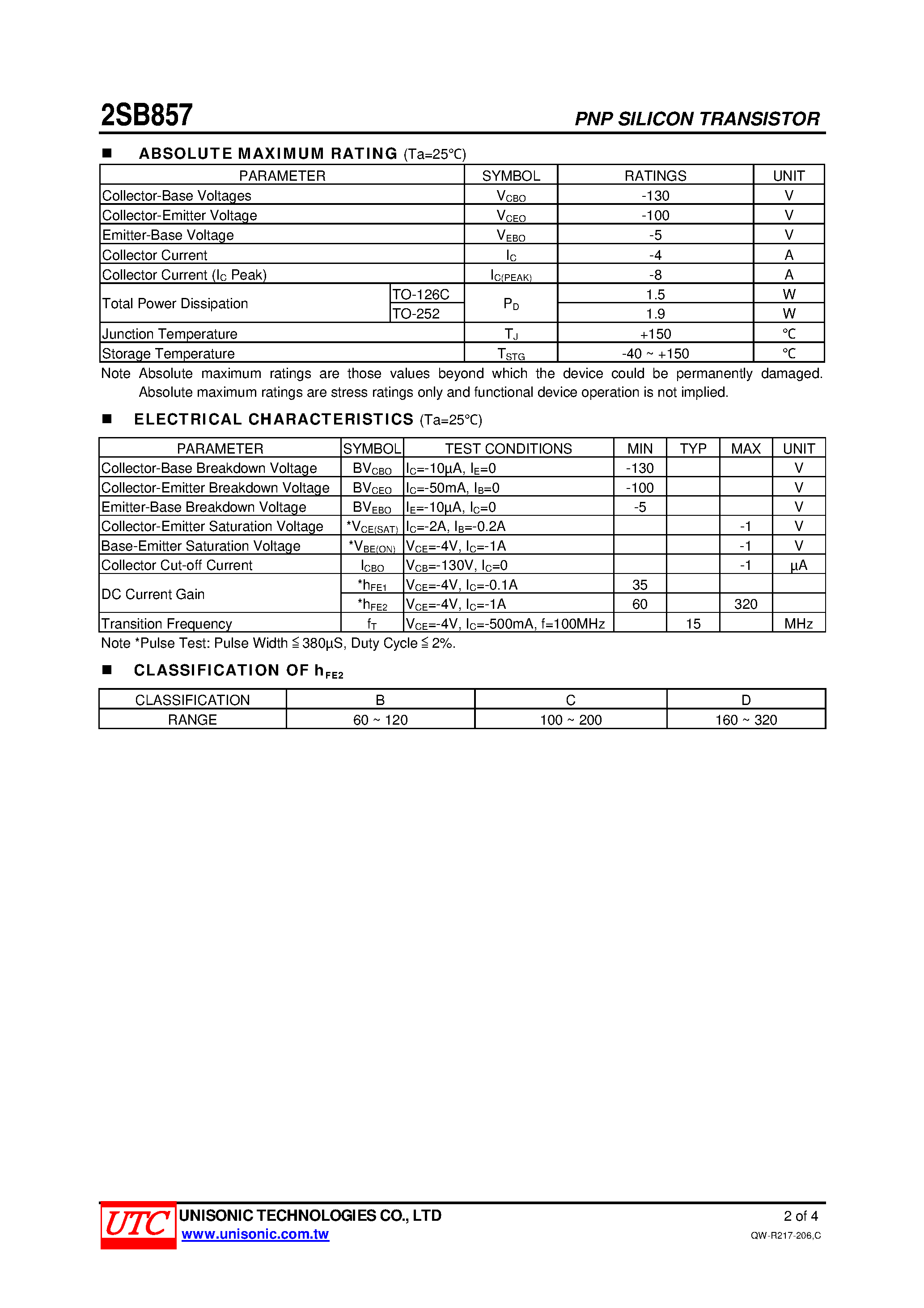 Даташит 2SB857 - SILICON PNP TRANSISTOR страница 2