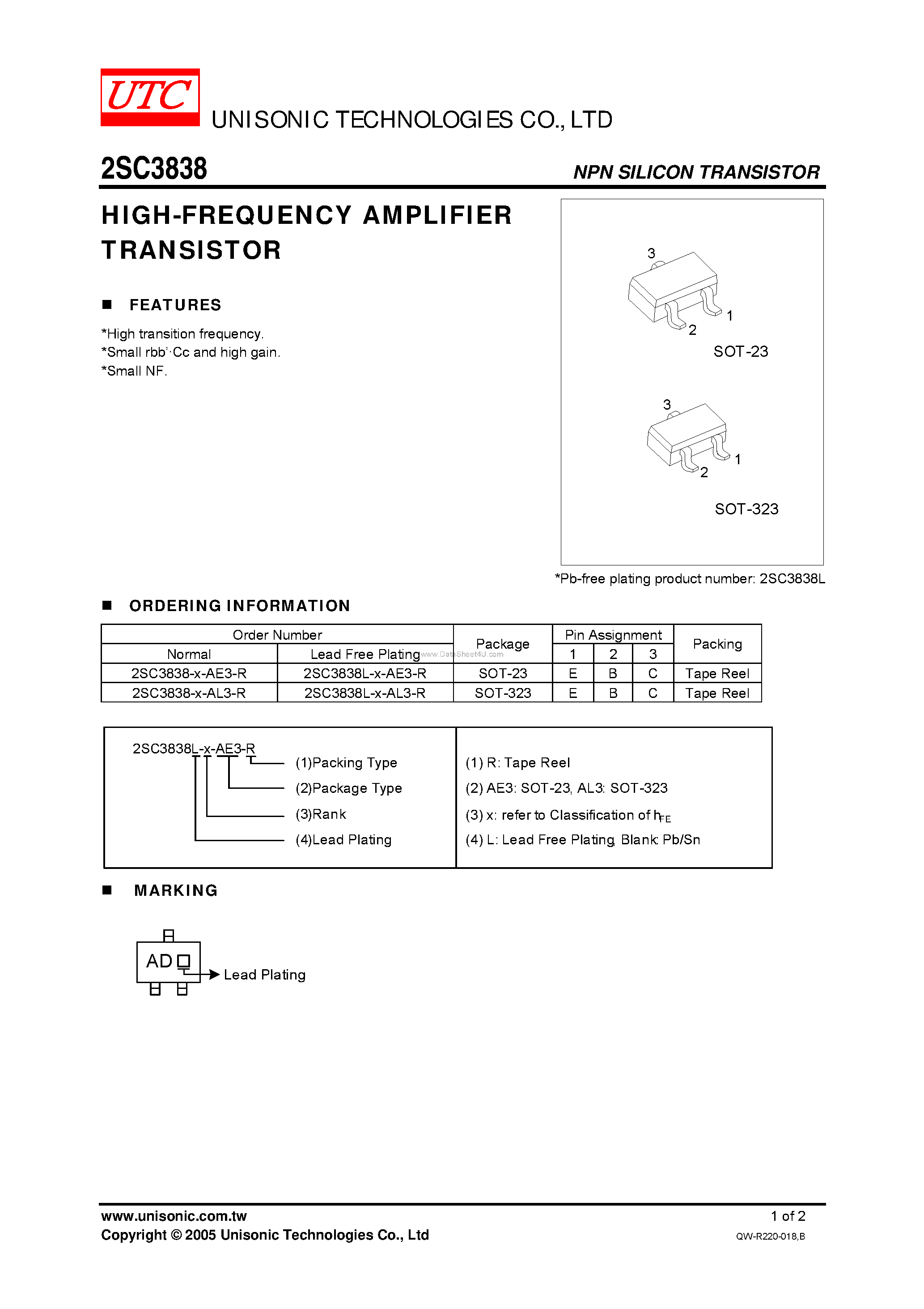 Datasheet 2SC3838 - HIGH-FREQUENCY AMPLIFIER TRANSISTOR page 1
