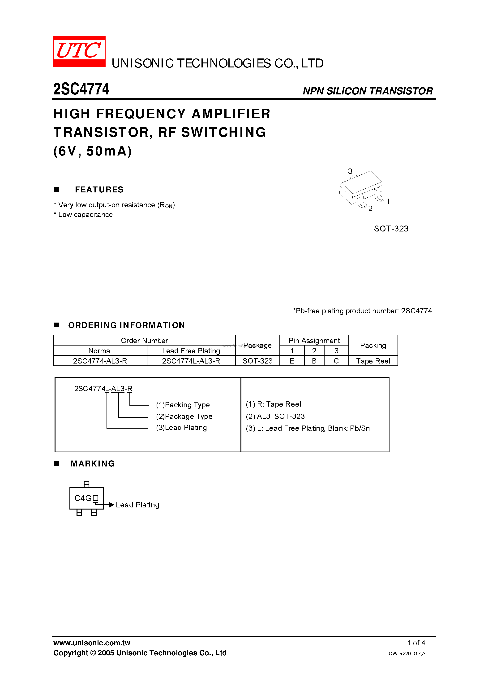 Datasheet 2SC4774 - HIGH FREQUENCY AMPLIFIER TRANSISTOR page 1