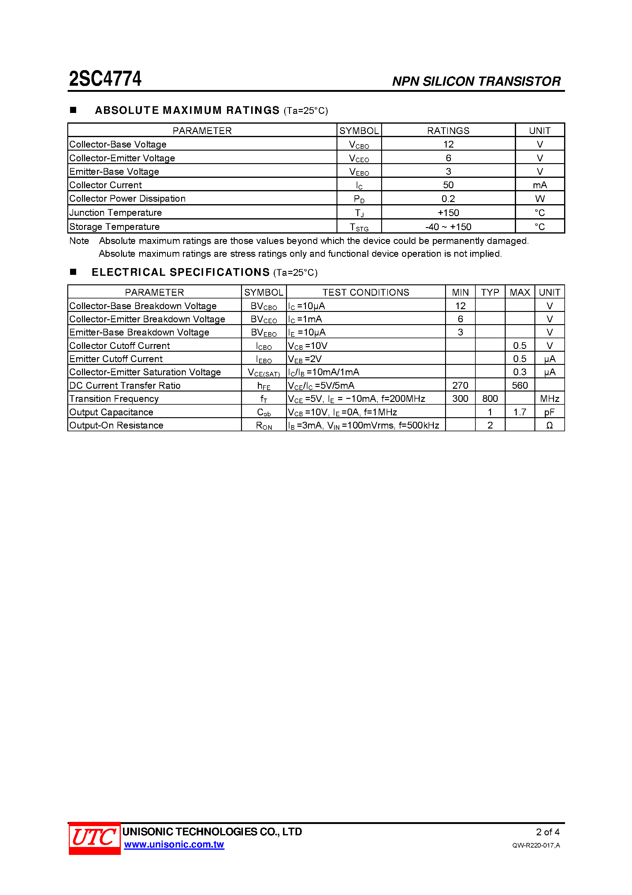 Datasheet 2SC4774 - HIGH FREQUENCY AMPLIFIER TRANSISTOR page 2