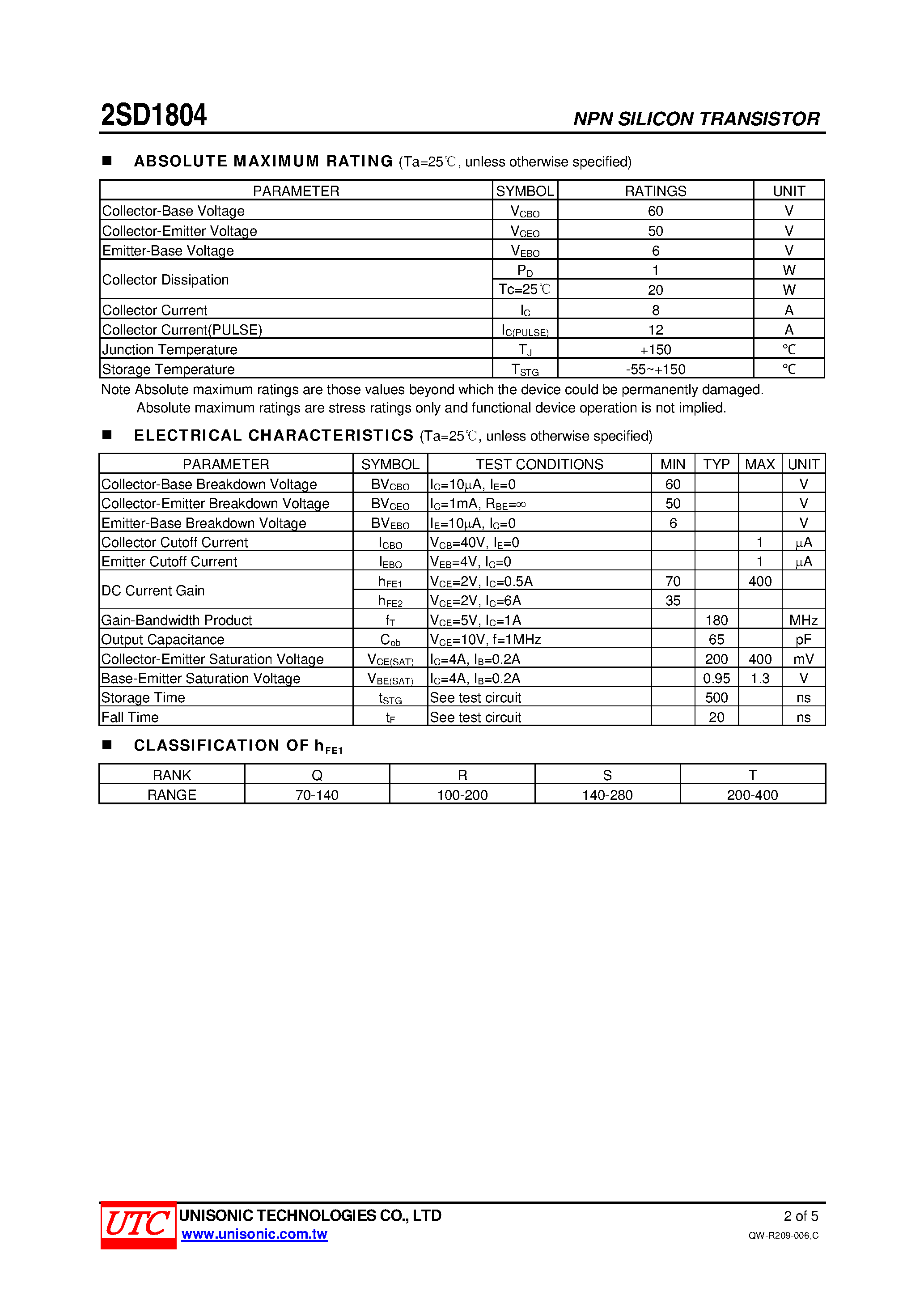 Datasheet 2SD1804 - HIGH CURRENT SWITCHING APPLICATIONS page 2