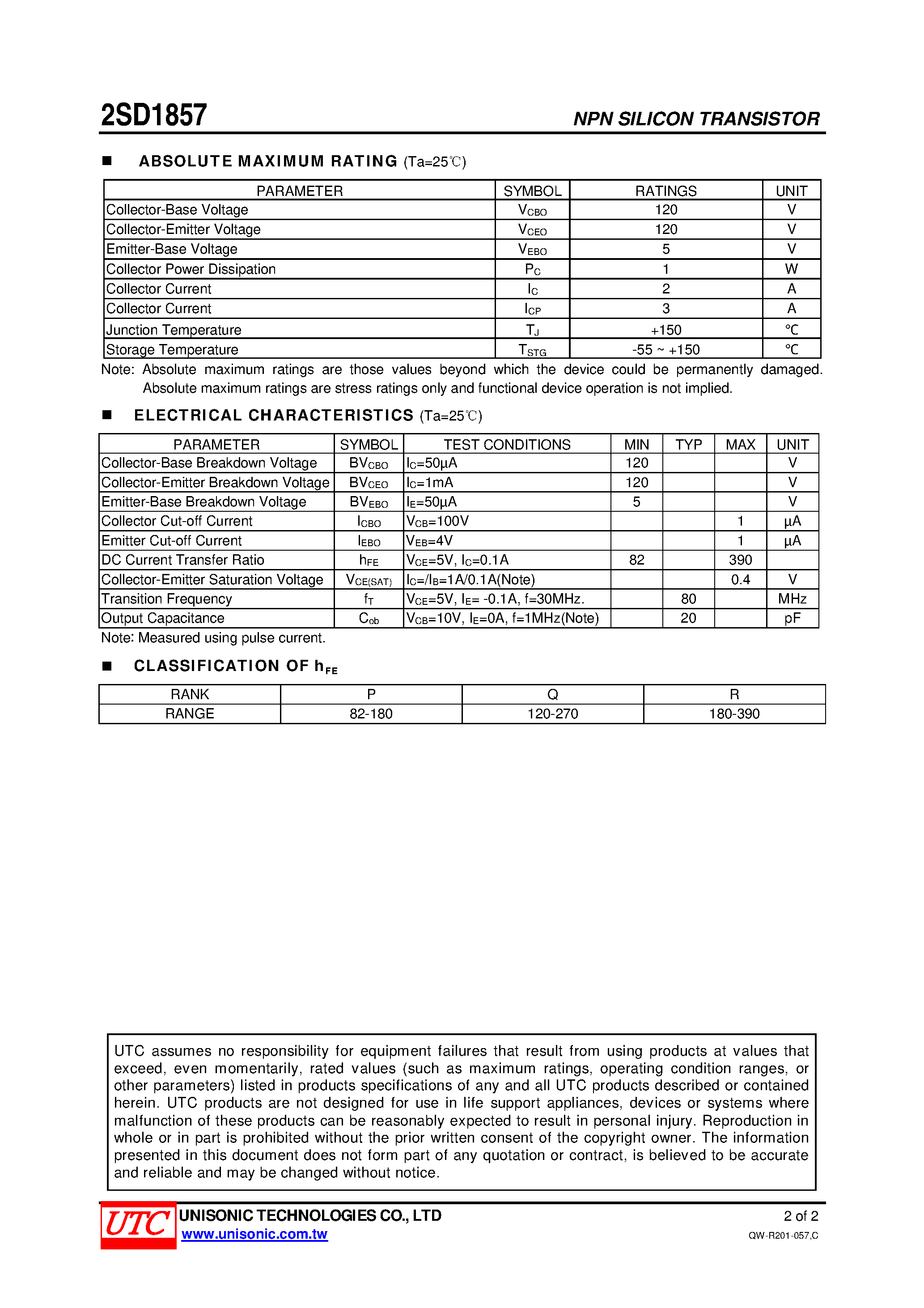 Datasheet 2SD1857 - POWER TRANSISTOR page 2