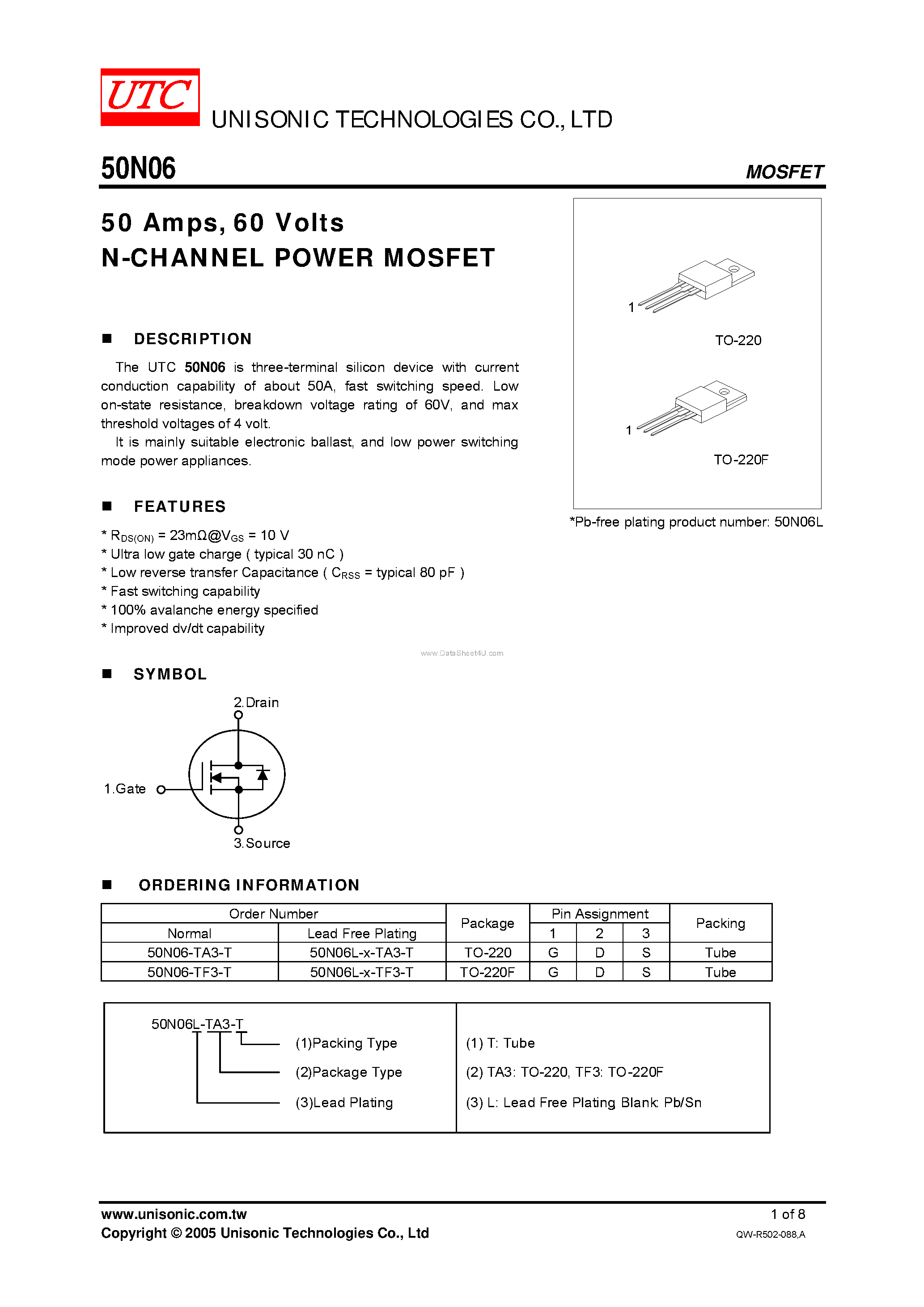 Datasheet 50N06 - N-CHANNEL POWER MOSFET page 1