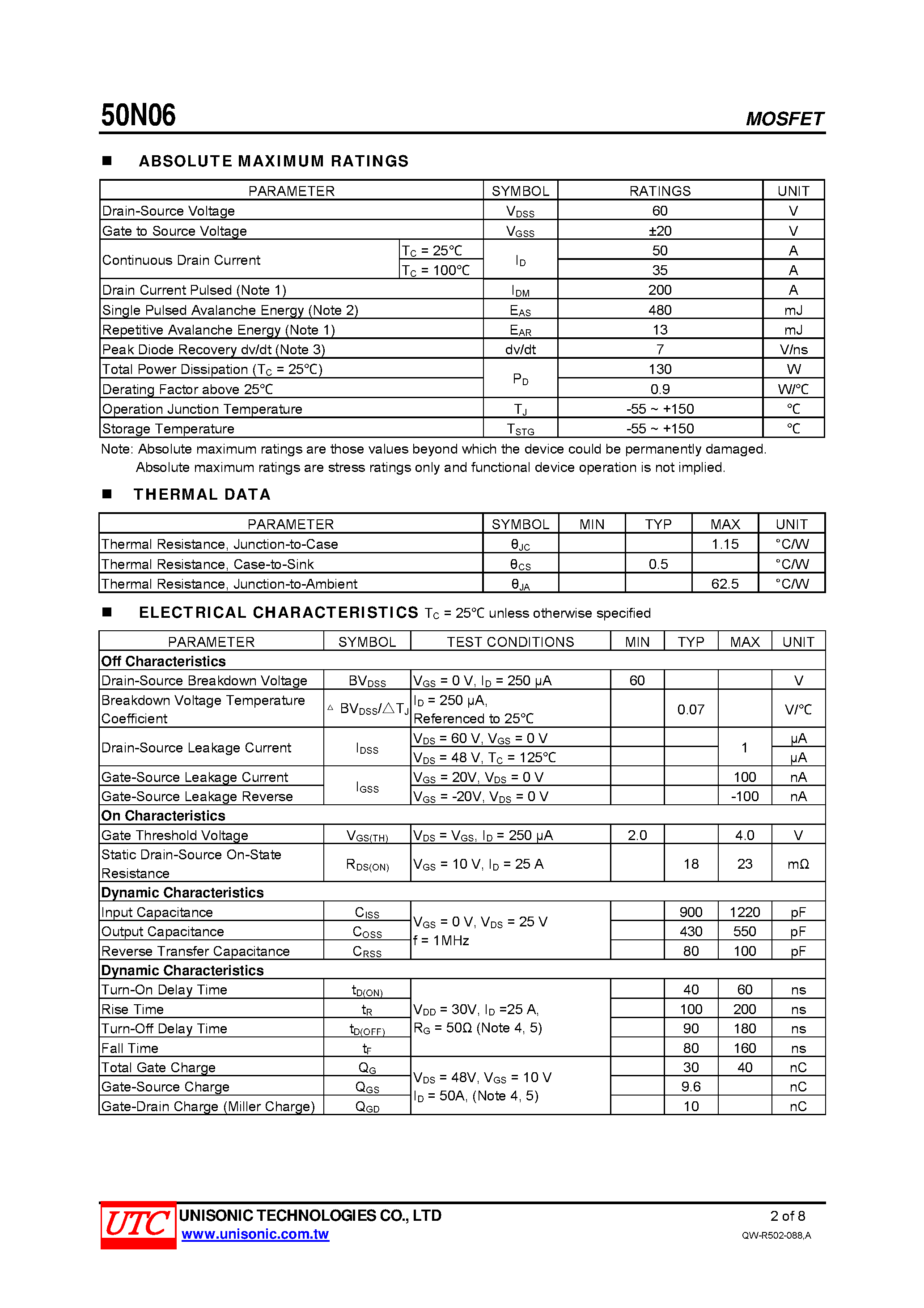 Datasheet 50N06 - N-CHANNEL POWER MOSFET page 2