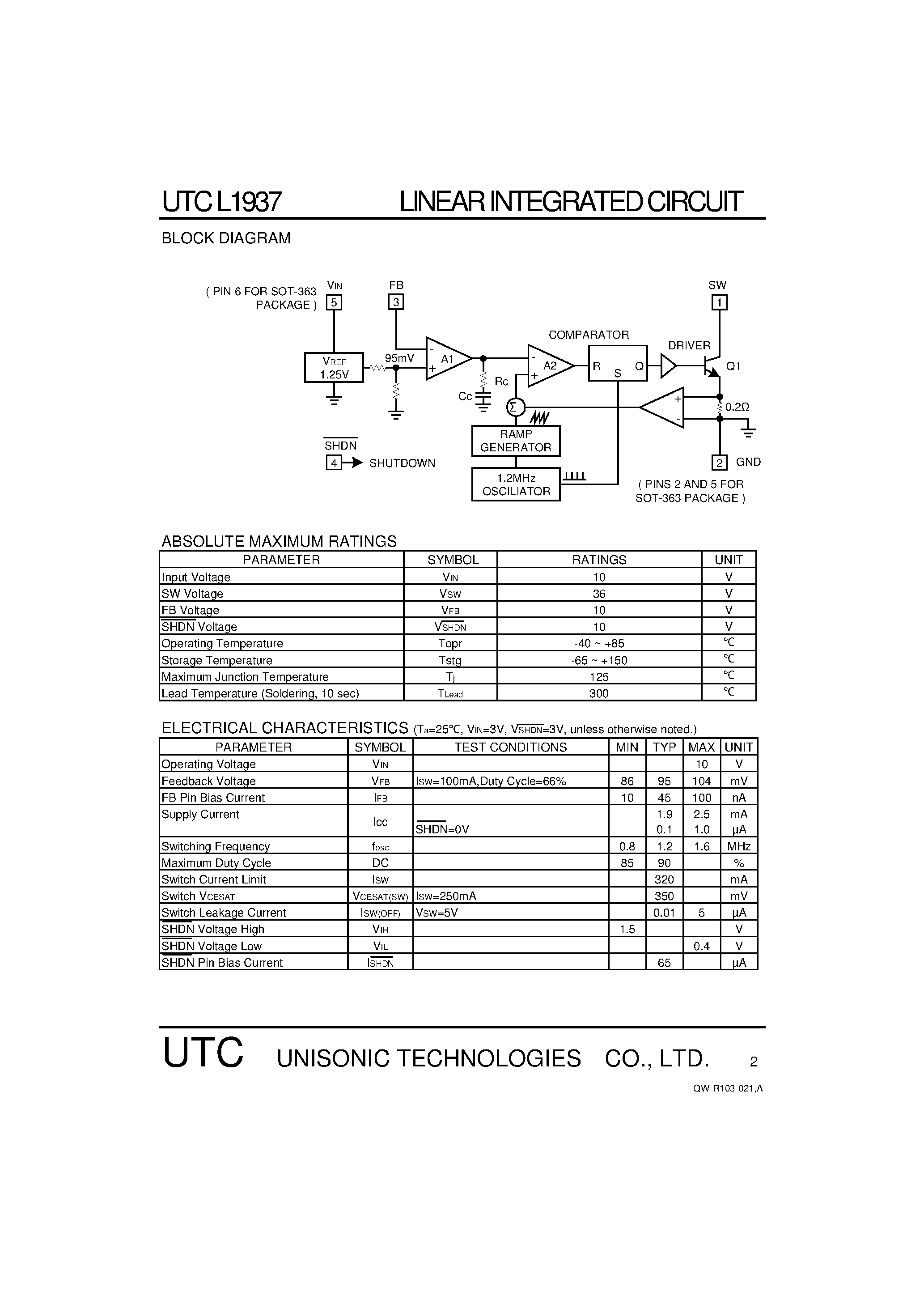 Даташит на микросхему L1937 страница 2 Даташит L1937 - WHITE LED STEP-UP CONVERTER страница 2