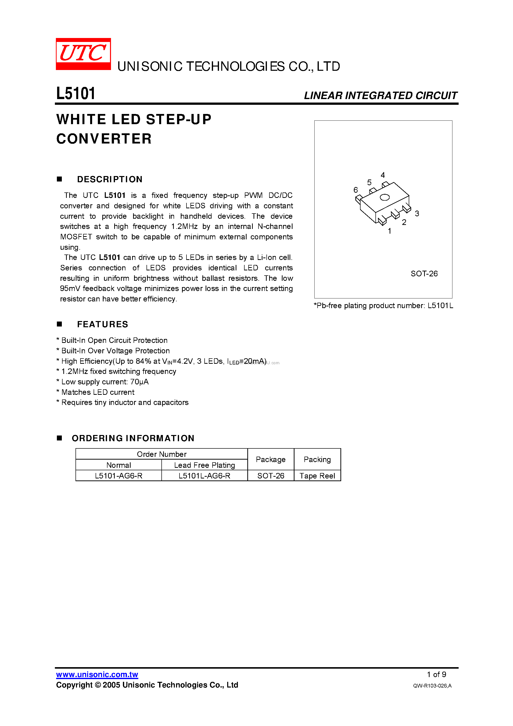 Даташит на микросхему L5101 страница 1 Даташит L5101 - WHITE LED STEP-UP CONVERTER страница 1