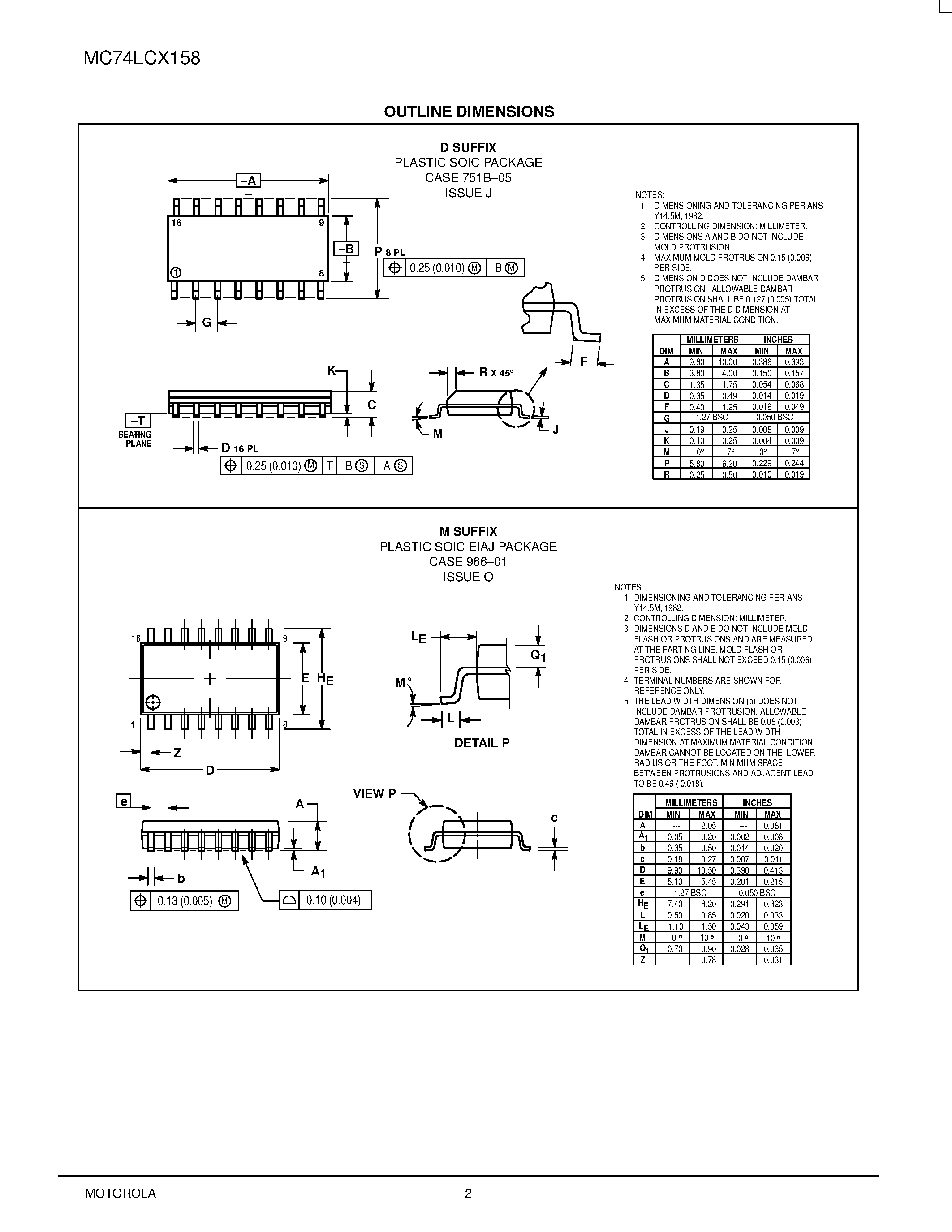 Даташит MC74LCX158 - LOW-VOLTAGE CMOS QUAD 2-INPUT MULTIPLEXER страница 2