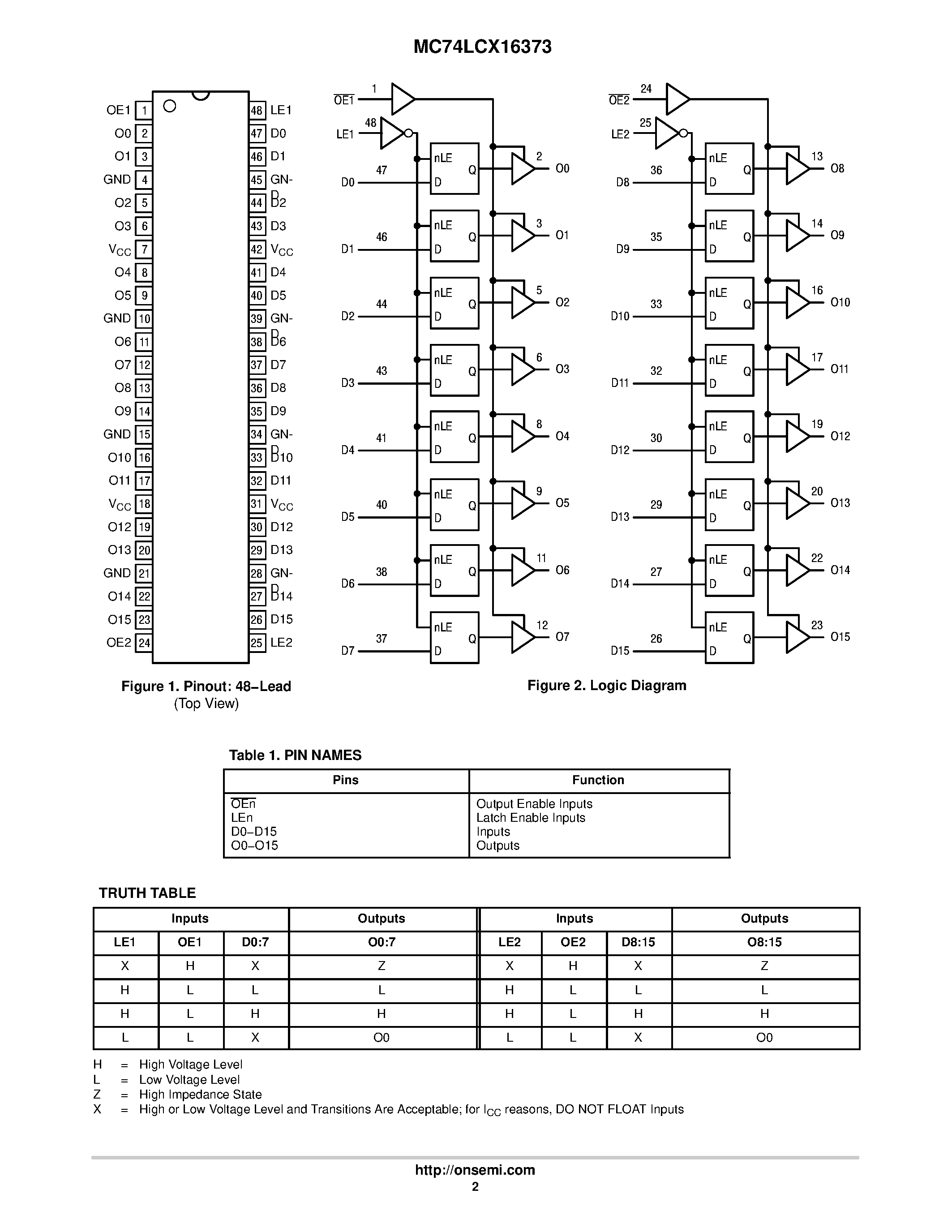 Даташит MC74LCX16373 - Low-Voltage CMOS 16-Bit Transparent Latch страница 2