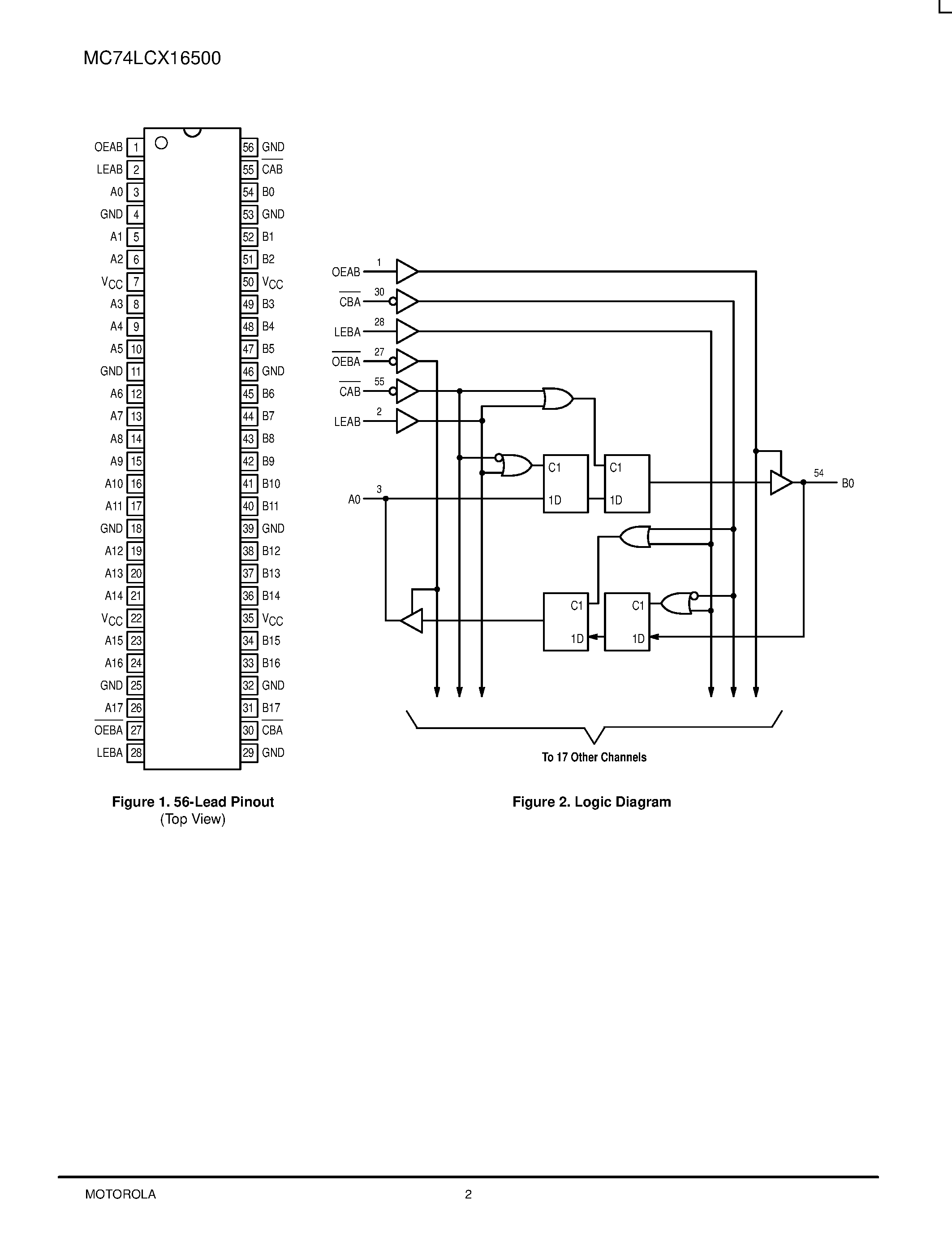 Даташит MC74LCX16500 - LOW-VOLTAGE CMOS 18-BIT UNIVERSAL BUS TRANSCEIVER страница 2