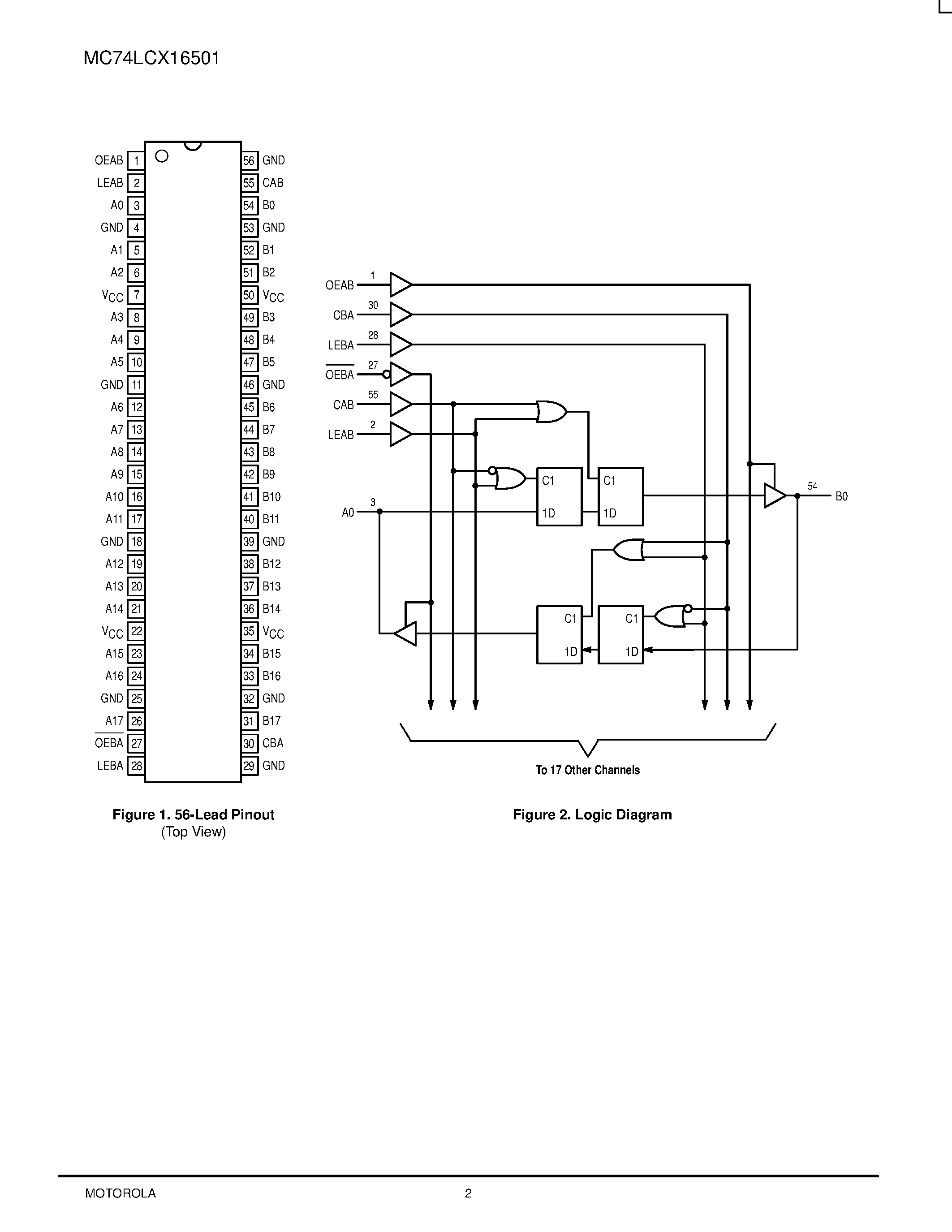 Даташит MC74LCX16501 - LOW-VOLTAGE CMOS 18-BIT UNIVERSAL BUS TRANSCEIVER страница 2