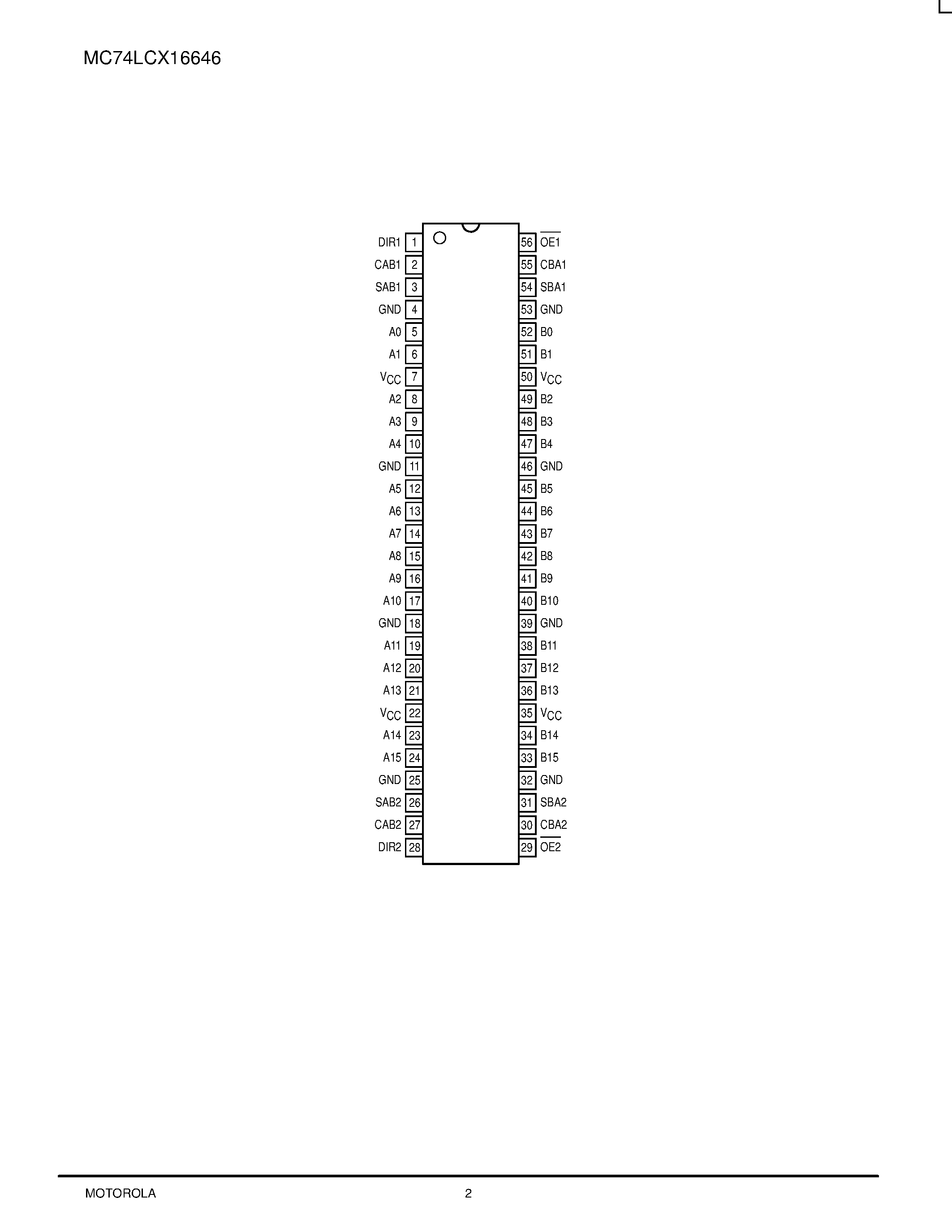 Даташит MC74LCX16646 - LOW-VOLTAGE CMOS 16-BIT TRANSCEIVER/ REGISTERED TRANSCEIVER страница 2