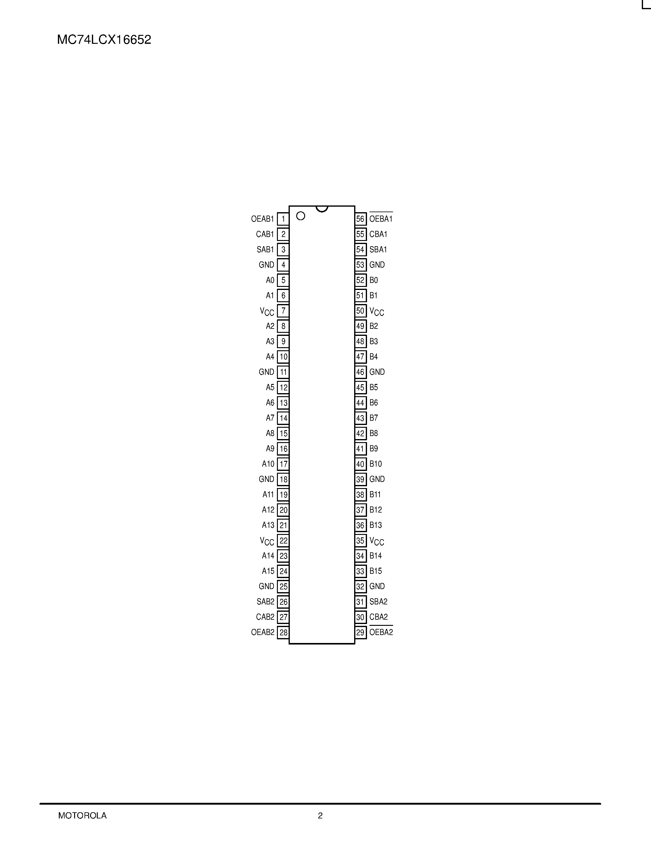 Даташит MC74LCX16652 - LOW-VOLTAGE CMOS 16-BIT TRANSCEIVER/ REGISTERED TRANSCEIVER страница 2