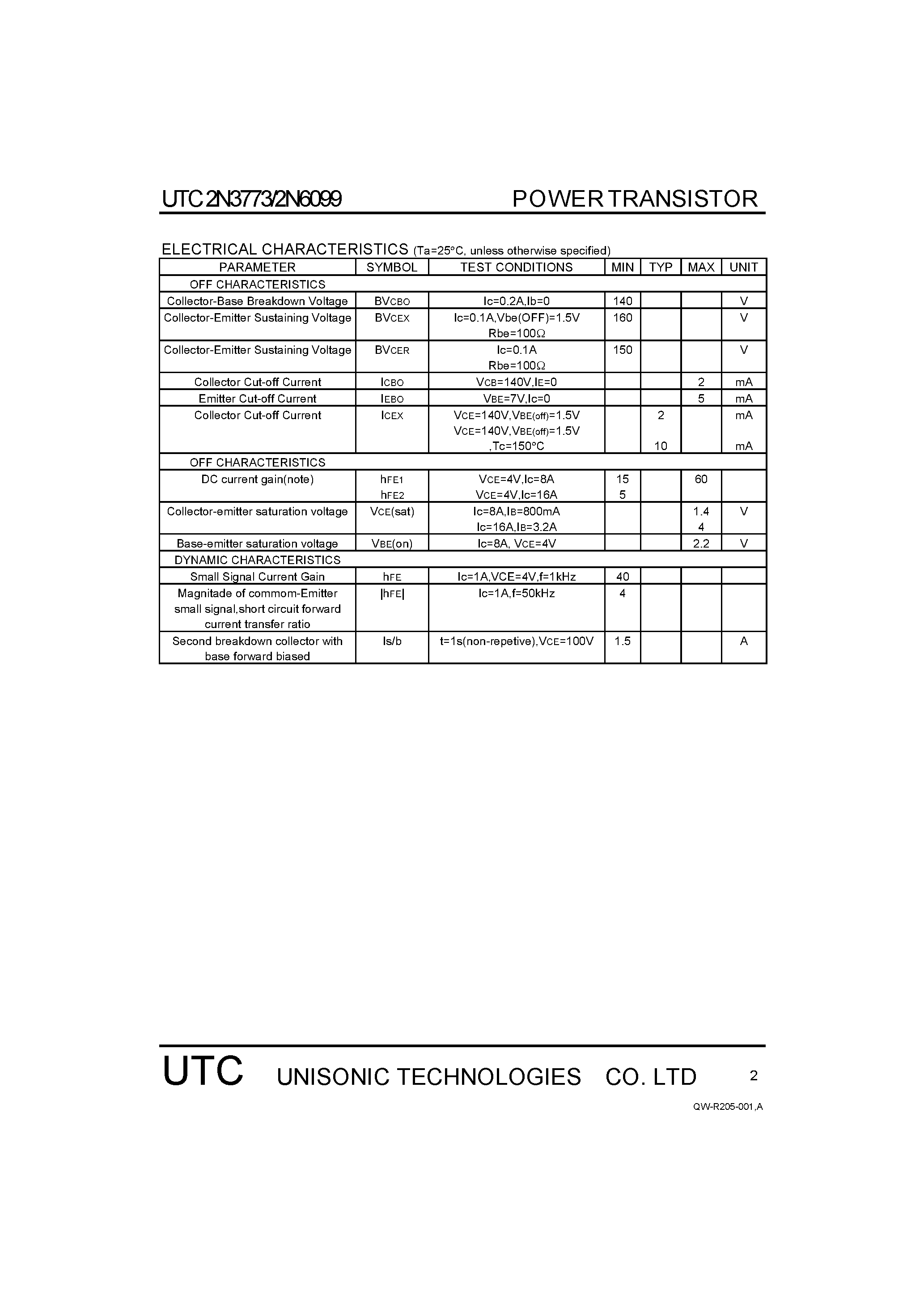 Даташит 2N6099 - COMPLEMENTARY SILICON TRANSISTORS страница 2